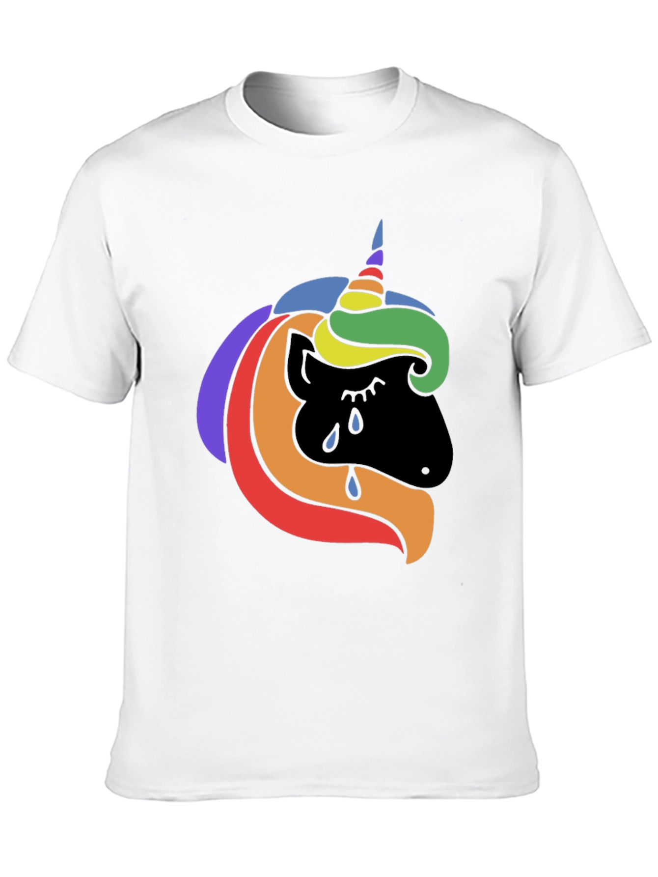 Black Rainbow Unicorn Crying Black T-Shirt view 10