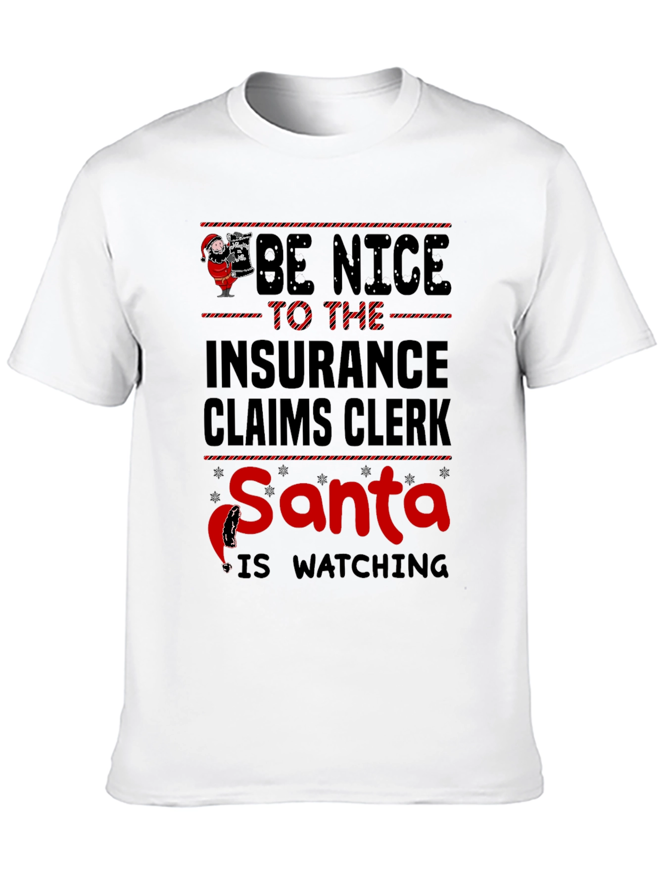 Black Insurance Claims Clerk Santa Watching T-Shirt view 10