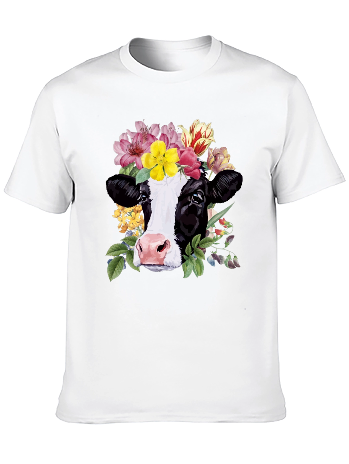 Black Floral Cow Graphic Tee - Unisex Black T-Shirt view 10