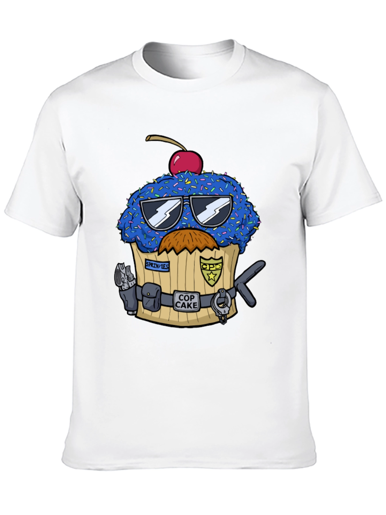 Black Cop Cake Graphic Tee - Humorous Police Cupcake T-Shirt view 10