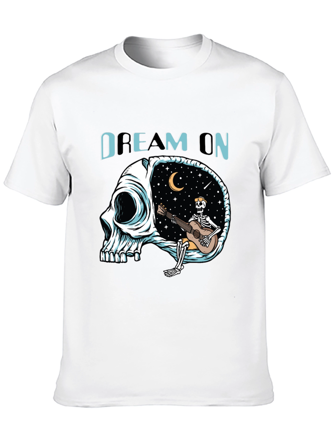 Black Dream On Skull Graphic Tee - Unique Black T-Shirt view 10