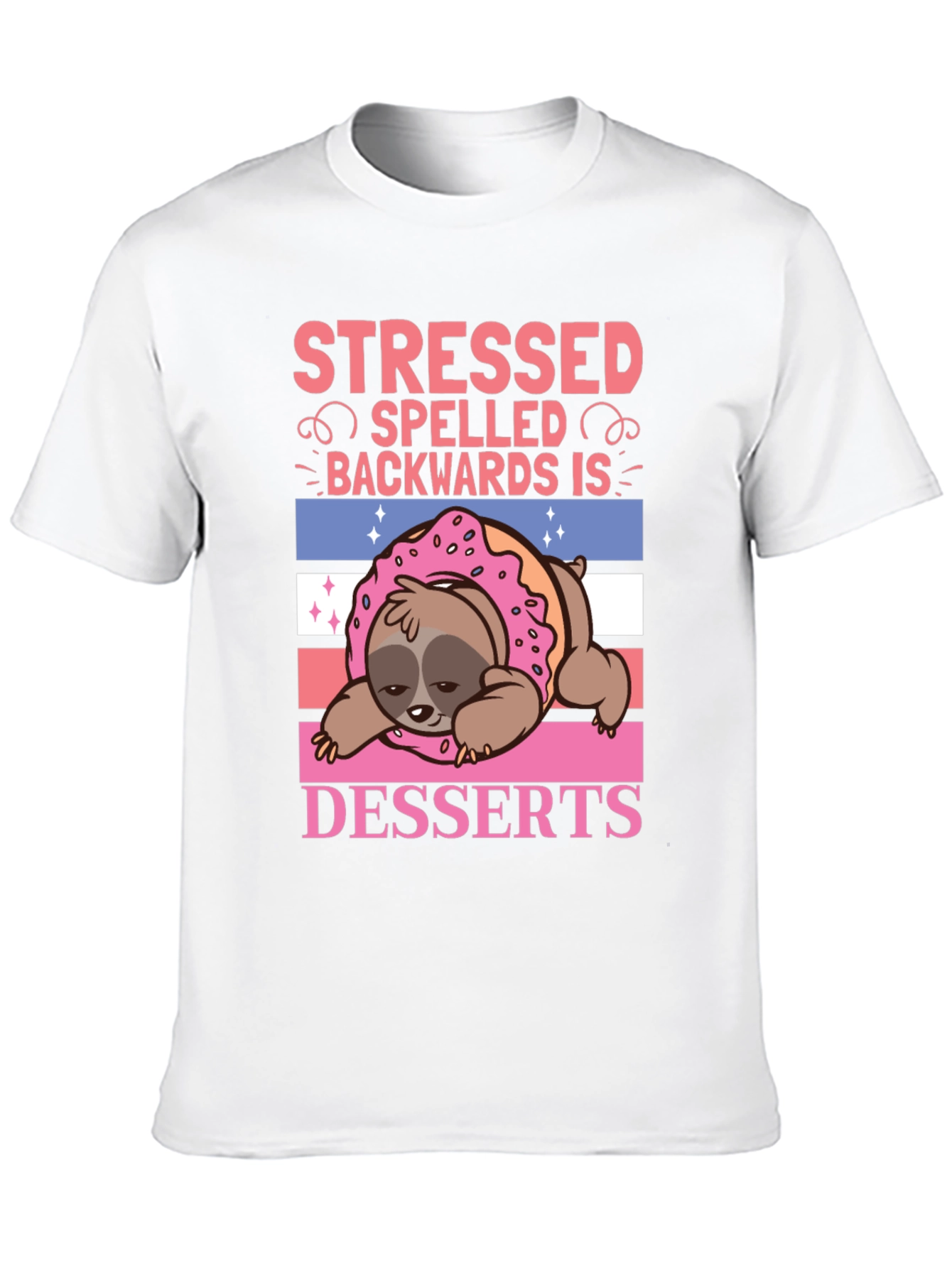 Black Stressed Backwards Desserts Sloth T-Shirt view 10