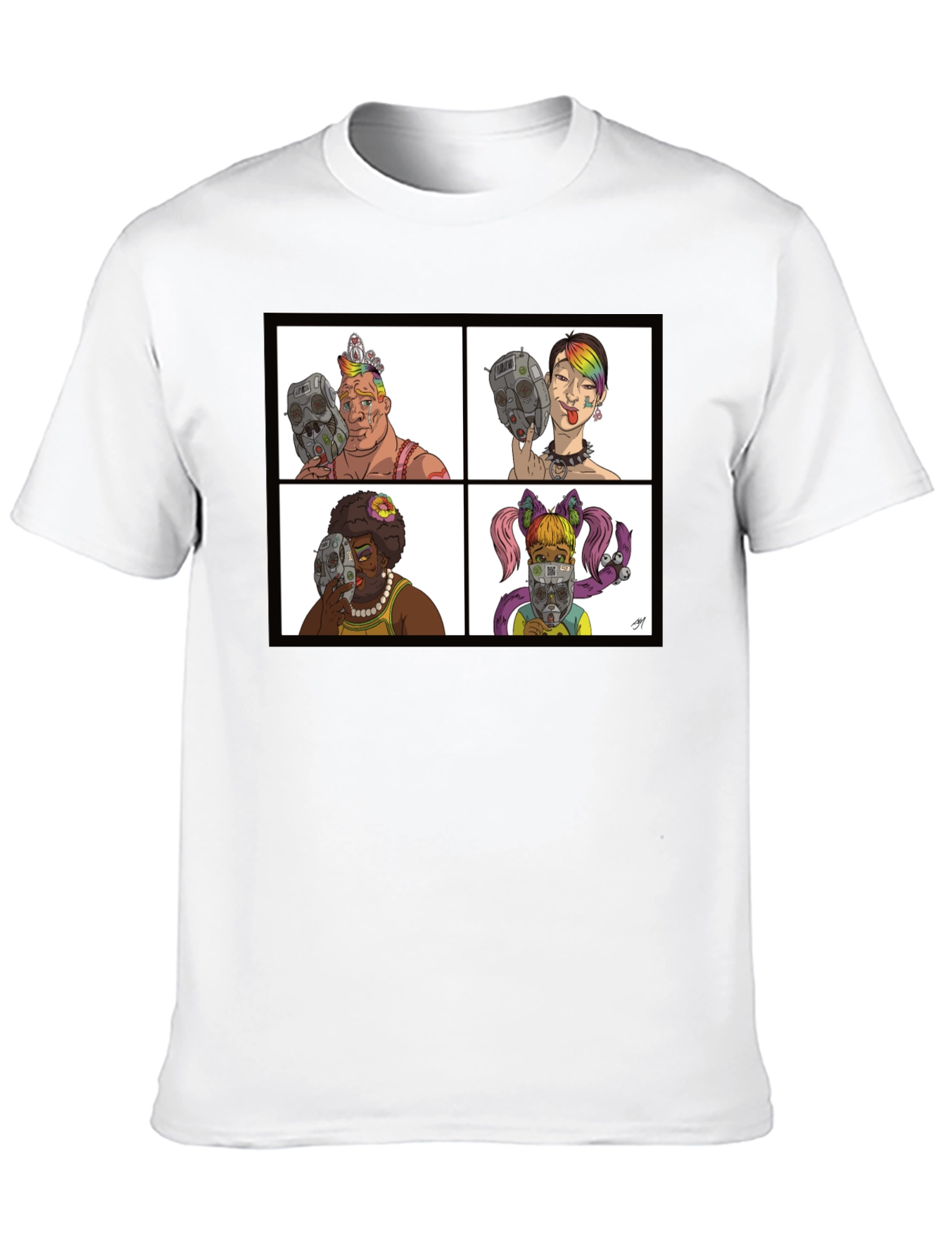 Black Unique Cartoon Face T-Shirt view 10