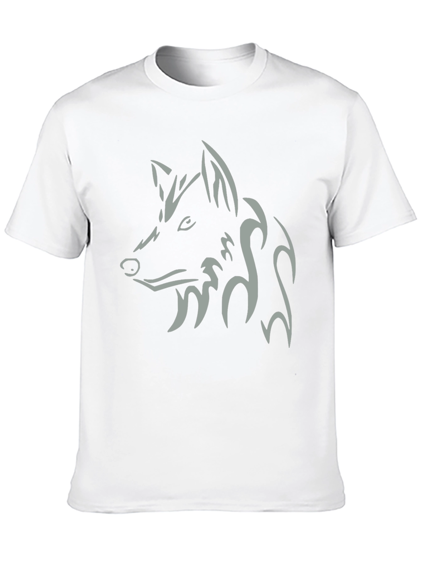 Men's Black T-Shirt with Tribal Wolf Design - 10