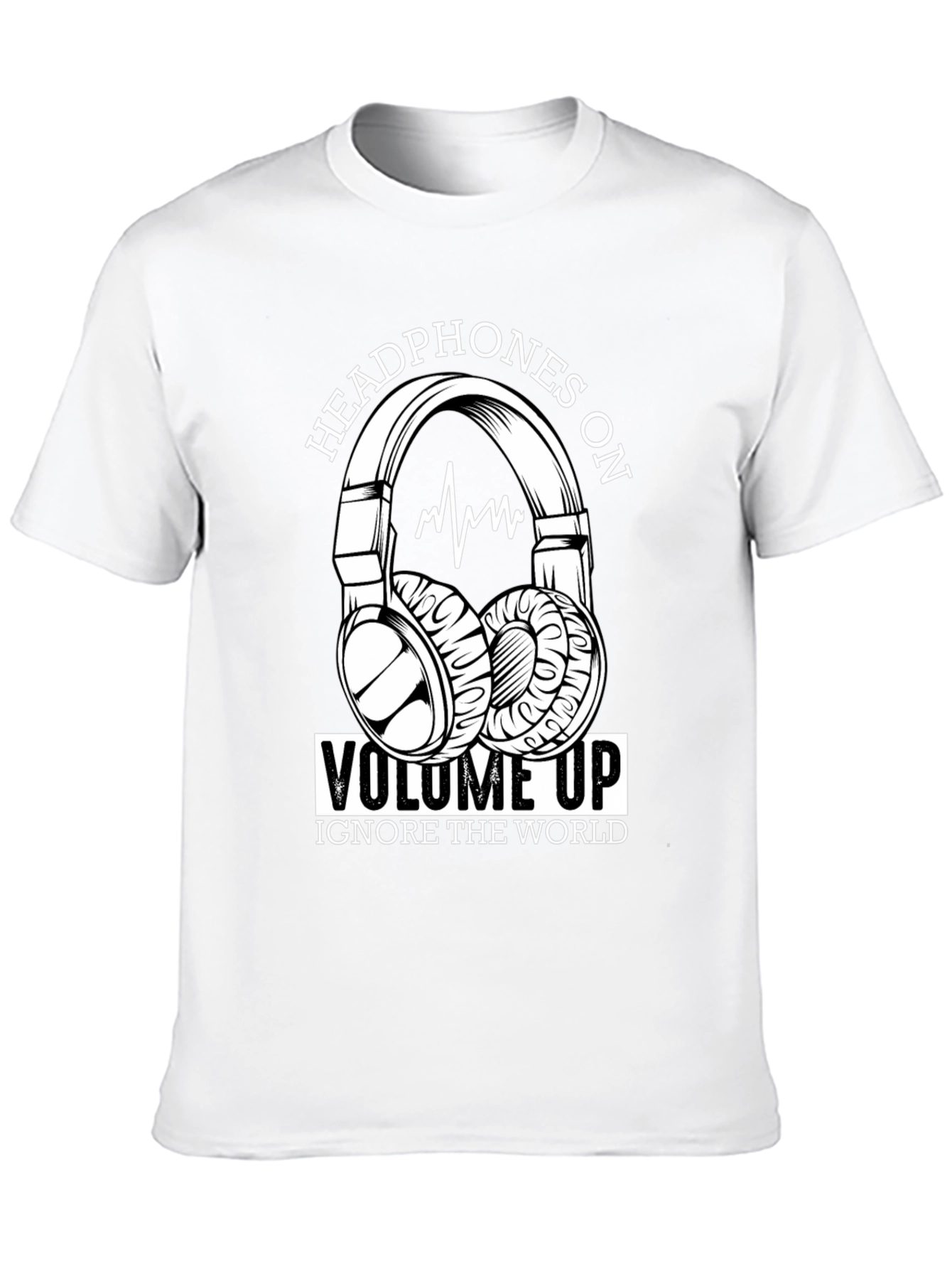 Black Headphones On Volume Up Black T-Shirt view 10