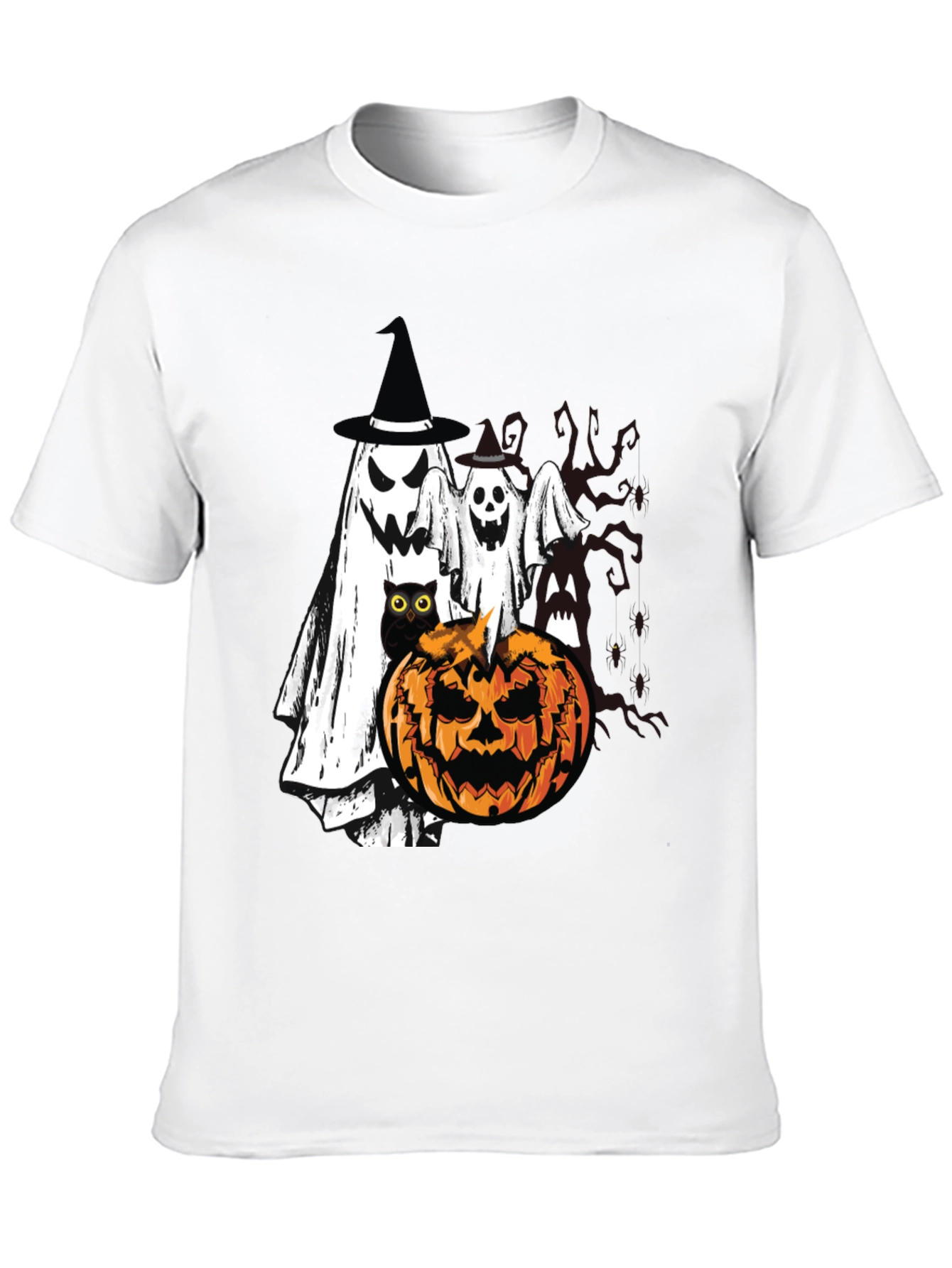 Black Halloween Ghost & Pumpkin T-Shirt view 10