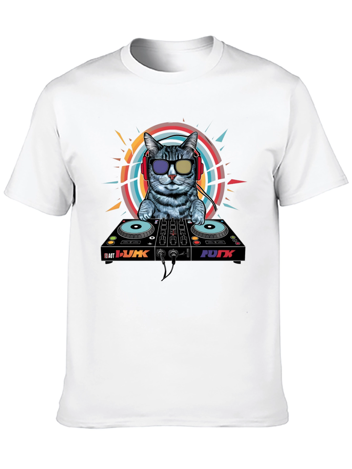 Black DJ Cat Graphic Tee - Cool Musician Cat T-Shirt view 10