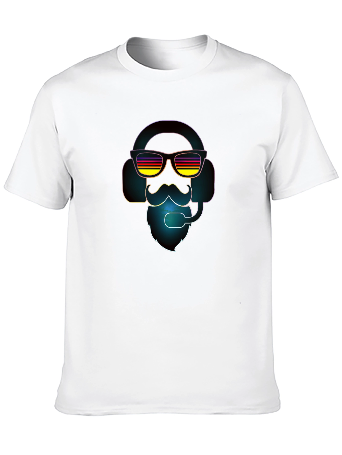 Black Retro Gamer T-Shirt - Headset, Beard, Sunglasses view 10
