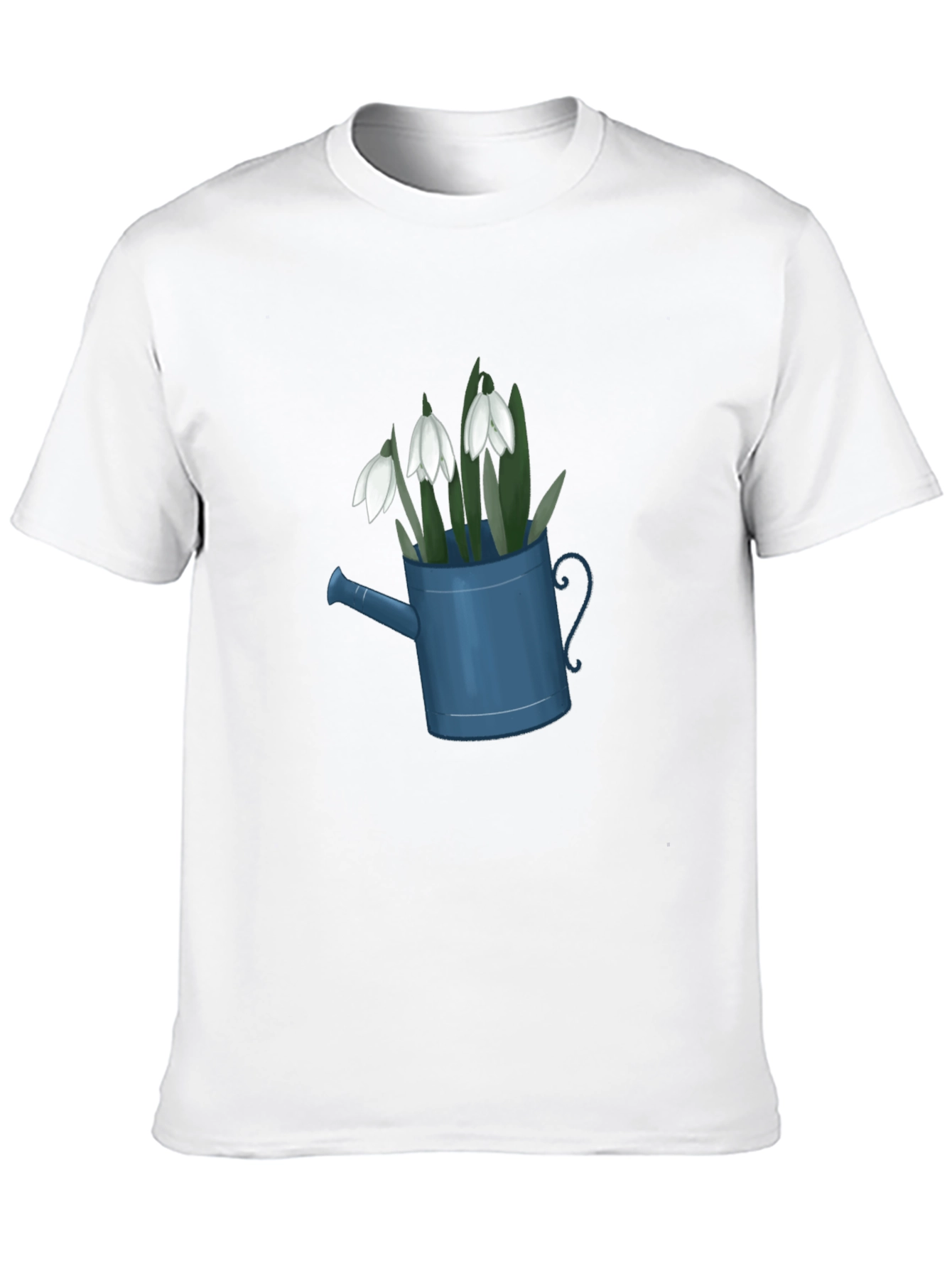 Black Snowdrop Flowers in Watering Can Black T-Shirt view 10