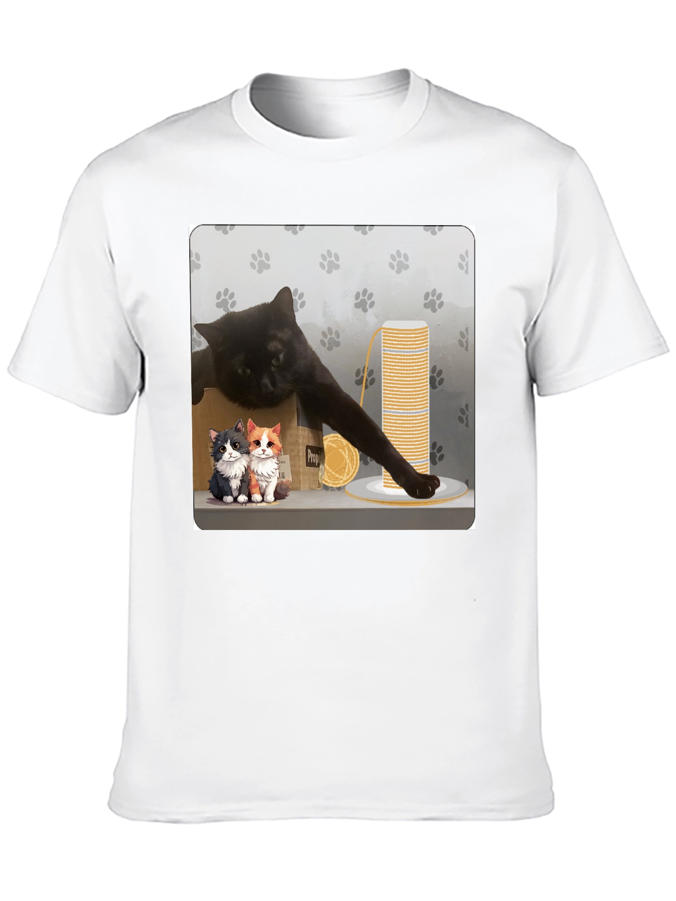 Black Cat Cartoon Graphic Black T-Shirt view 10