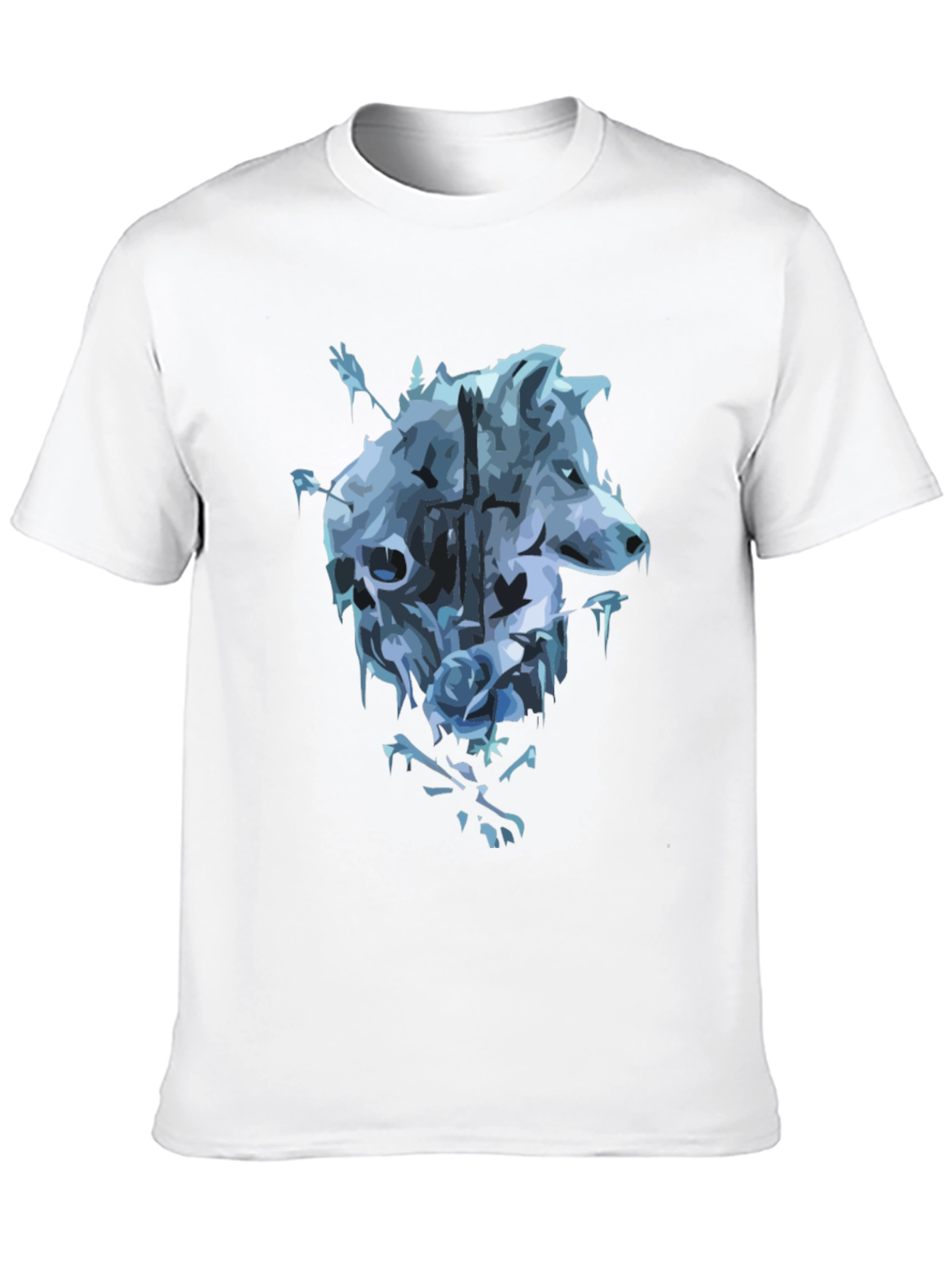 Black Wolf Skull Rose Graphic T-Shirt - Men's Black Tee view 10