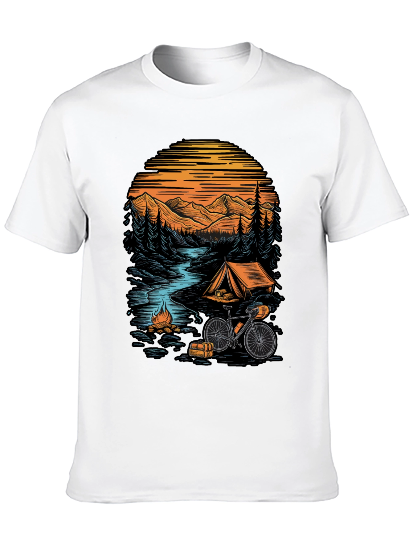 Black Adventure Camping T-Shirt - Mountain & Bicycle Design view 10