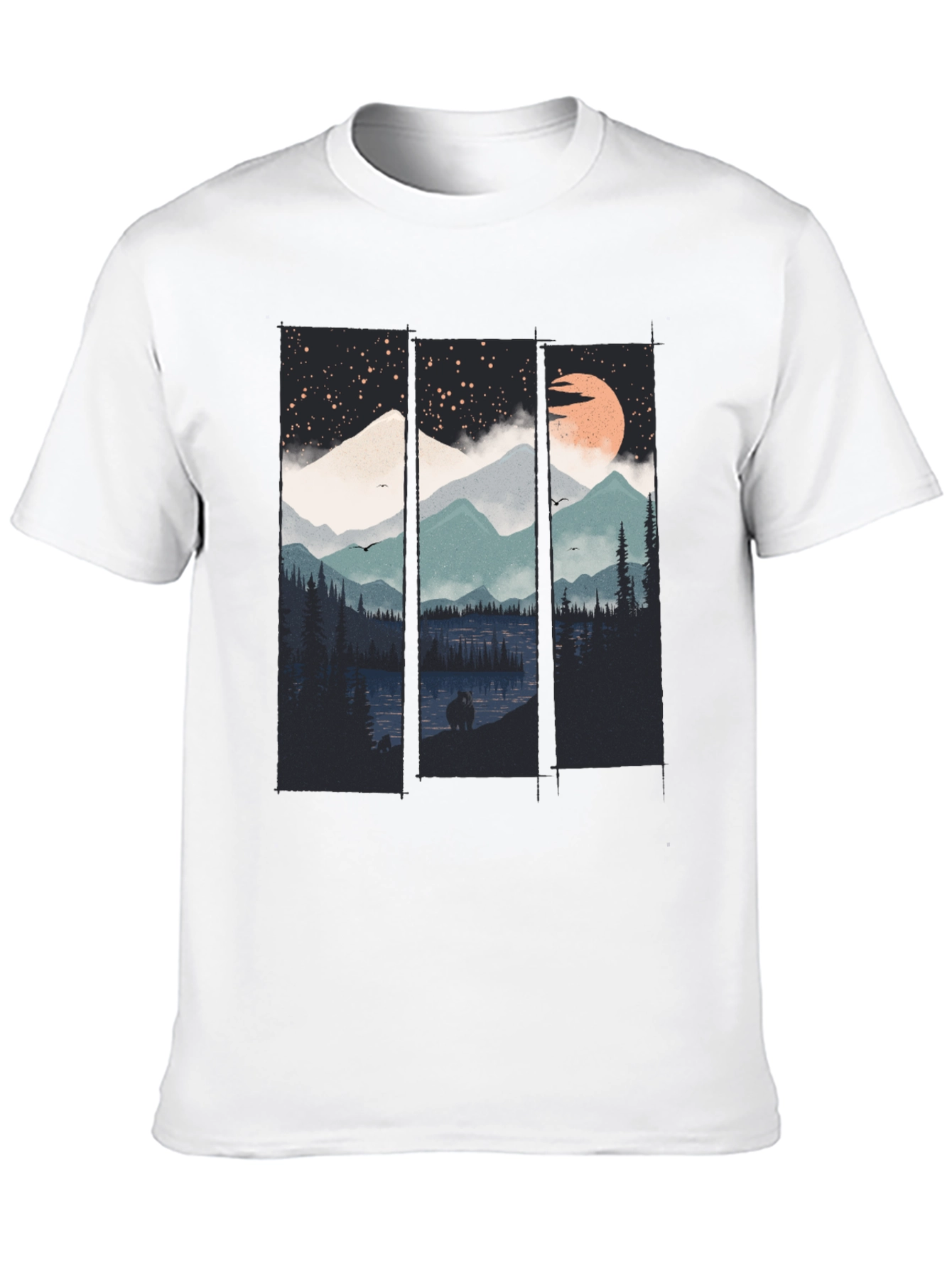 Night Sky Mountain Graphic Tee - Soft Black Cotton T-Shirt - 10