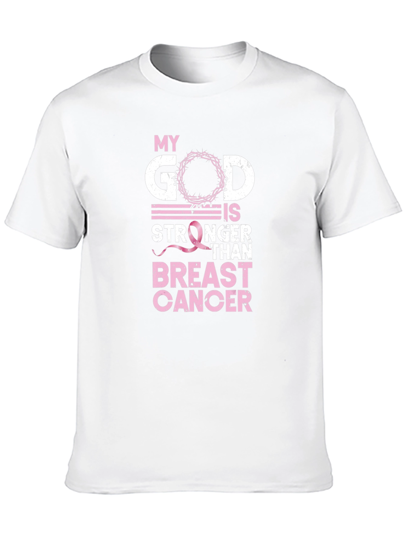 Black My God is Stronger Than Breast Cancer Awareness T-Shirt view 10