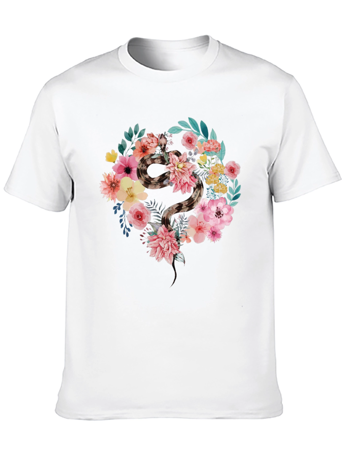 Black Floral Snake Graphic Tee - Unisex Cotton Blend Shirt view 10