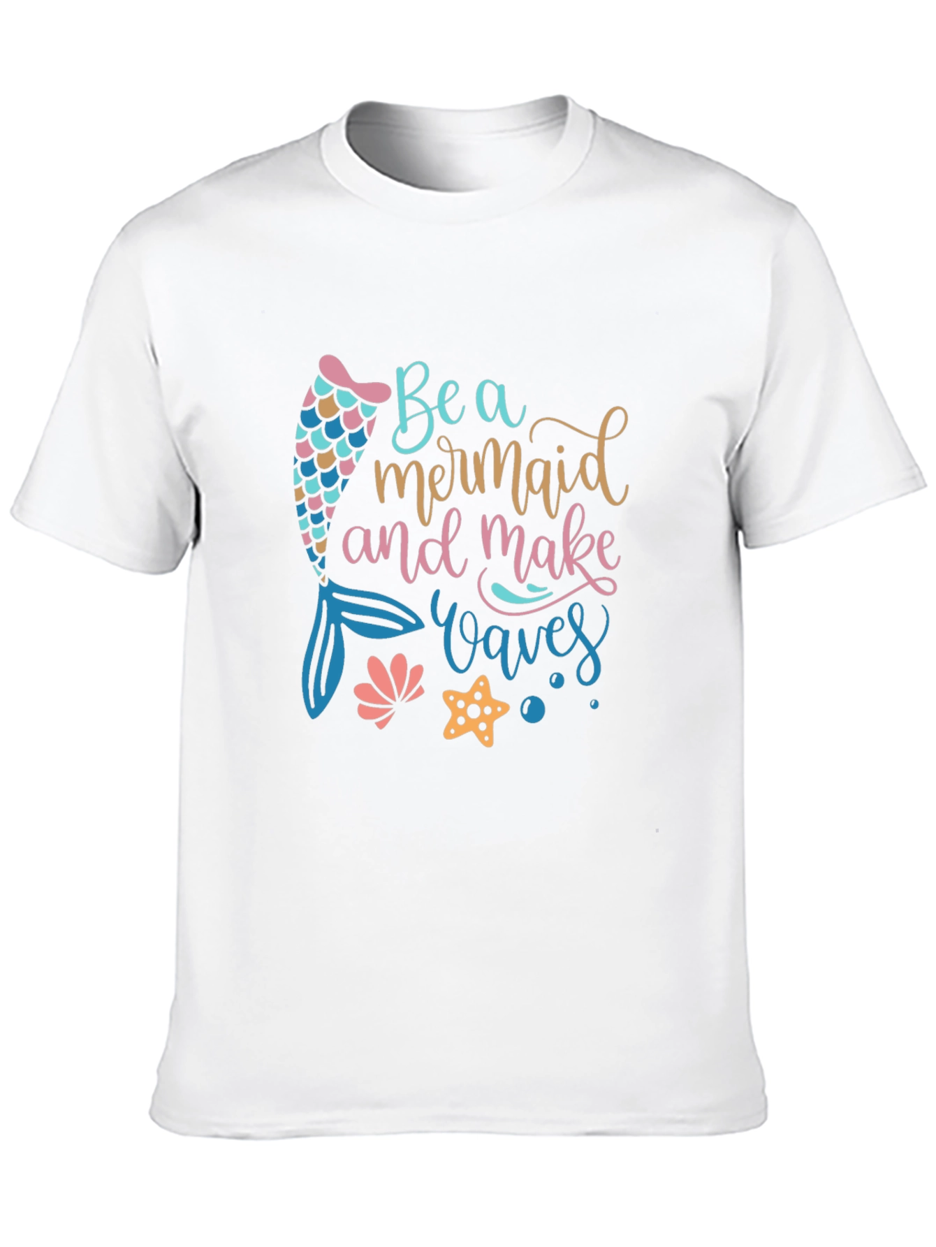 Black Mermaid Waves Graphic Tee - Black Cotton Casual T-Shirt view 10