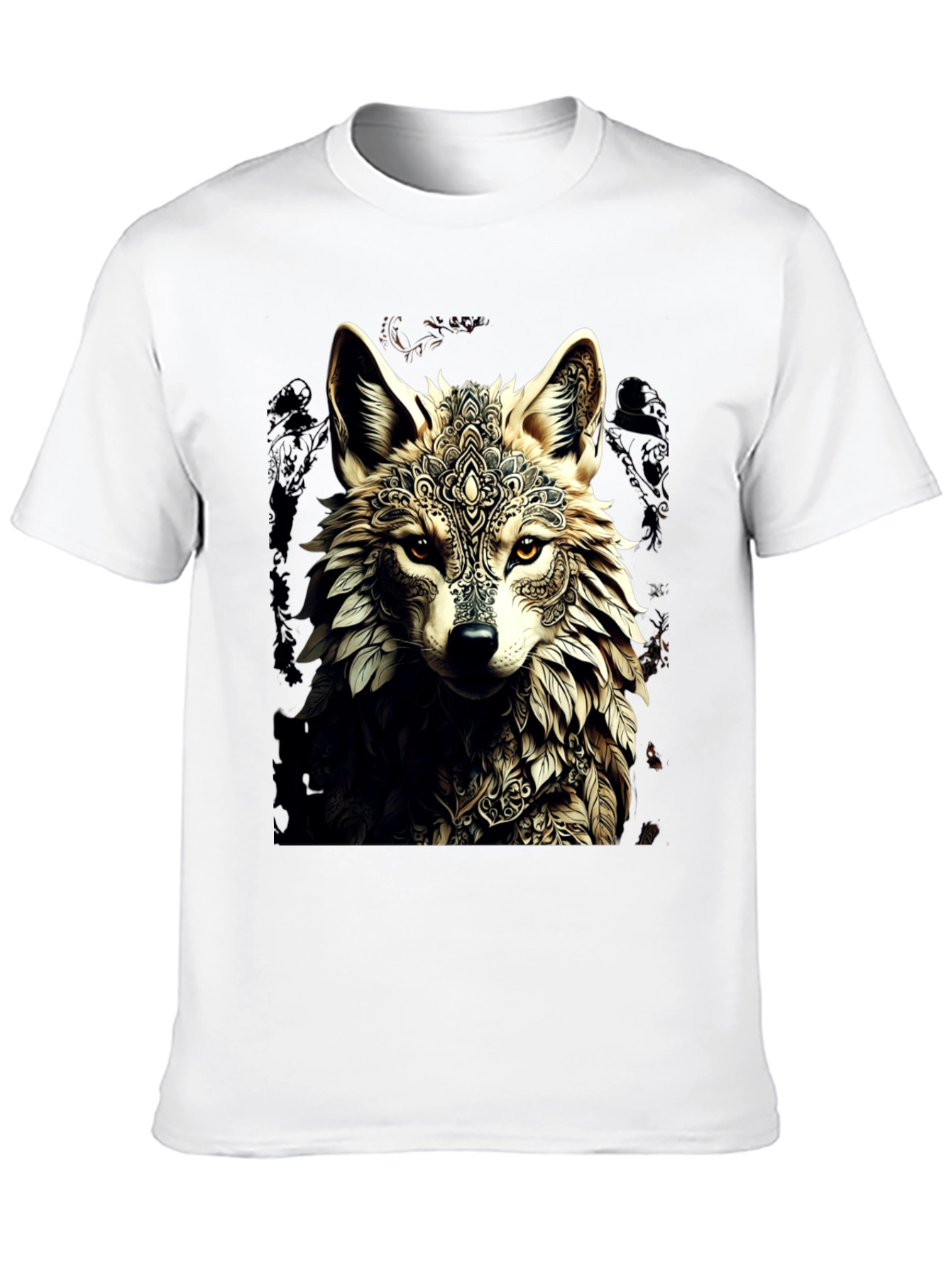 Black Wolf Mandala Graphic Tee - Stylish Black T-Shirt view 10
