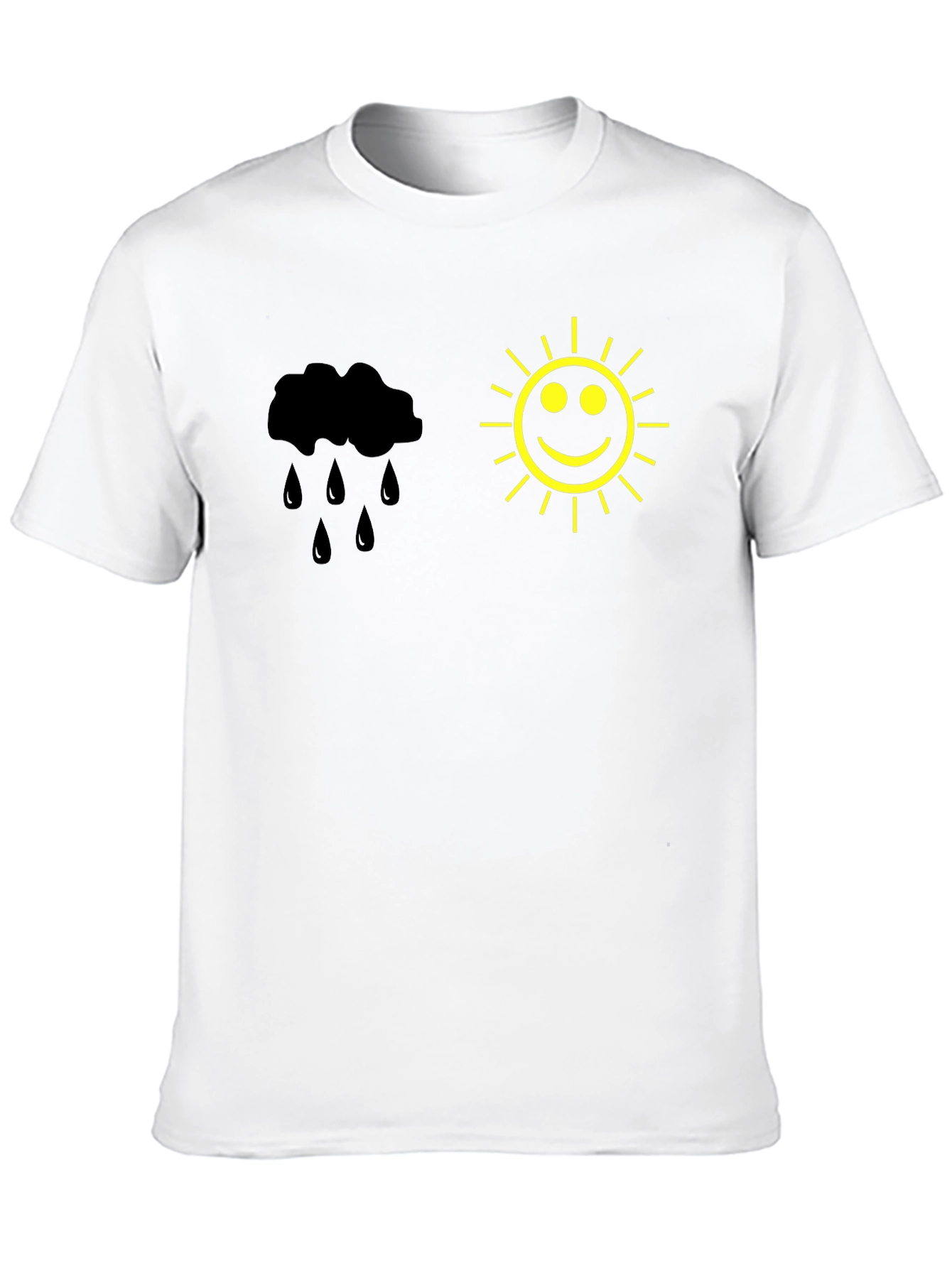 Black Weather Mood T-Shirt - Black Cotton Tee with Sun & Rain Design view 10