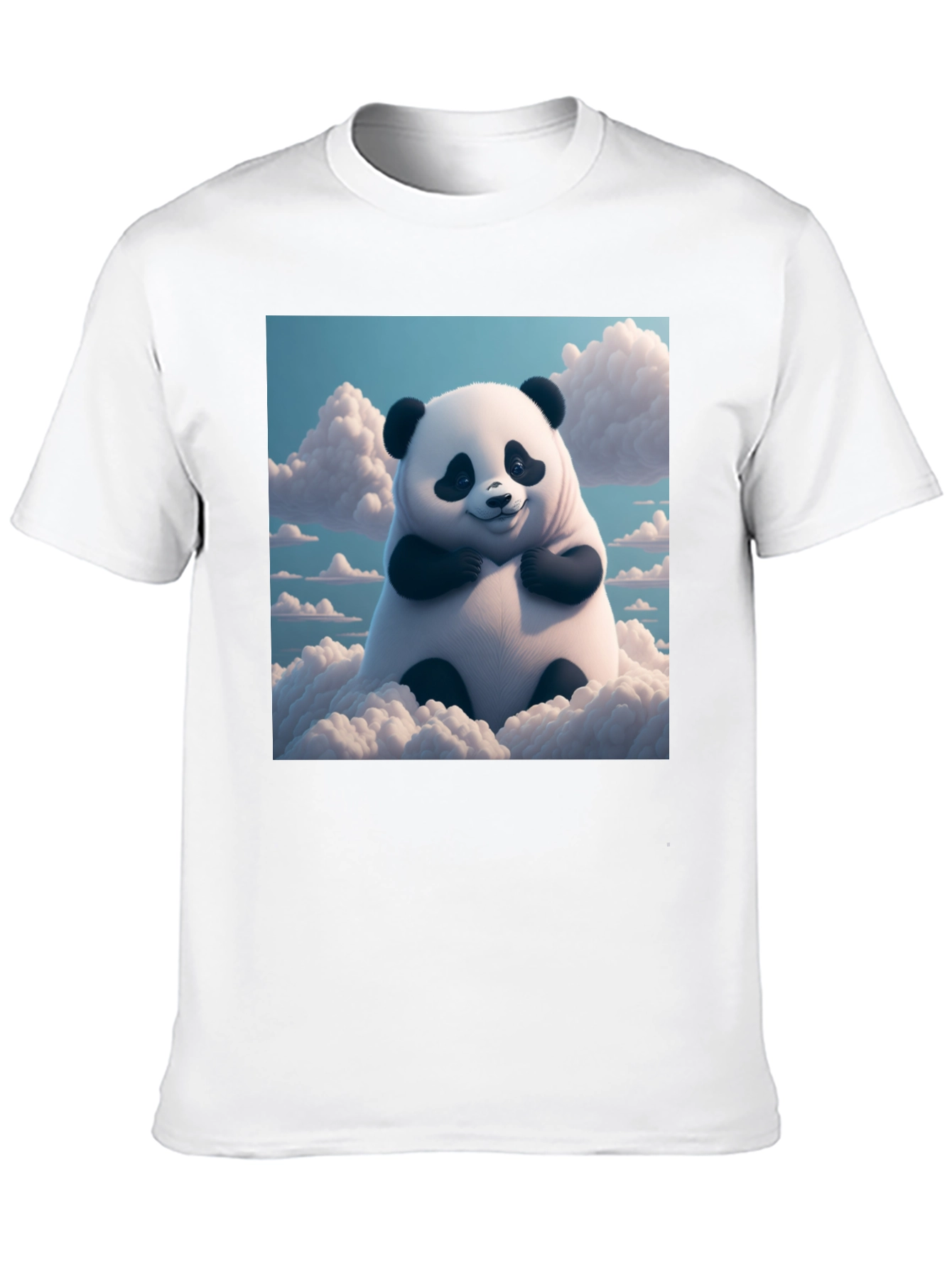 Black Cute Panda in Clouds Graphic Tee - Black Cotton T-Shirt view 10