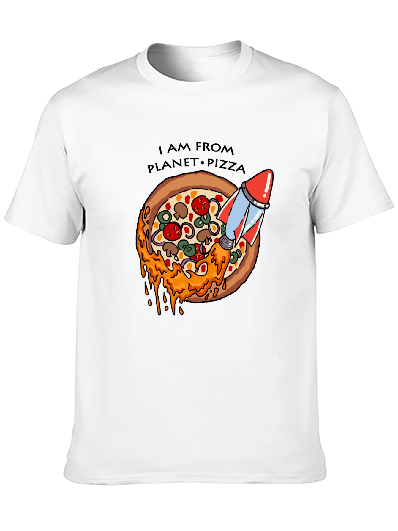 Black Planet Pizza T-Shirt - Rocket Launch Design view 10