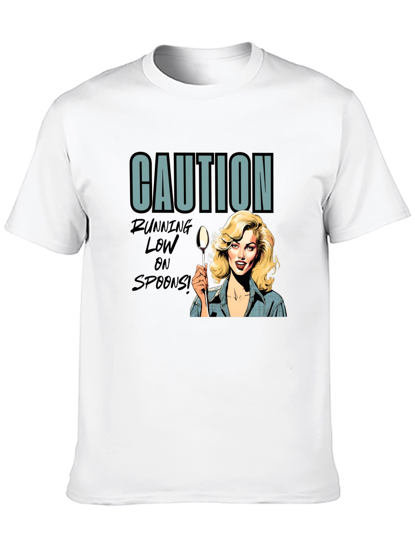 Black Caution Running Low On Spoons T-Shirt view 10