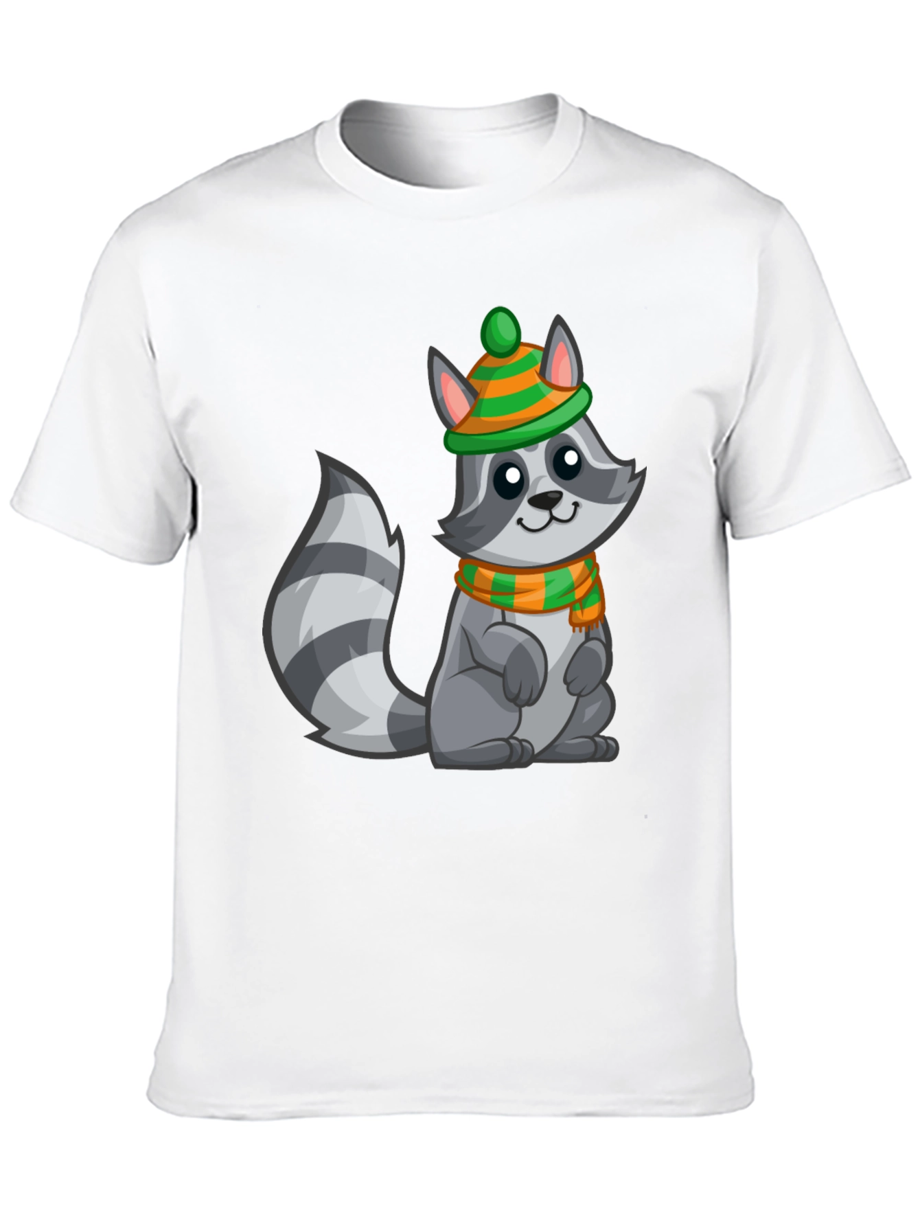 Black Cute Raccoon T-Shirt with Winter Hat and Scarf - Unisex Tee view 10