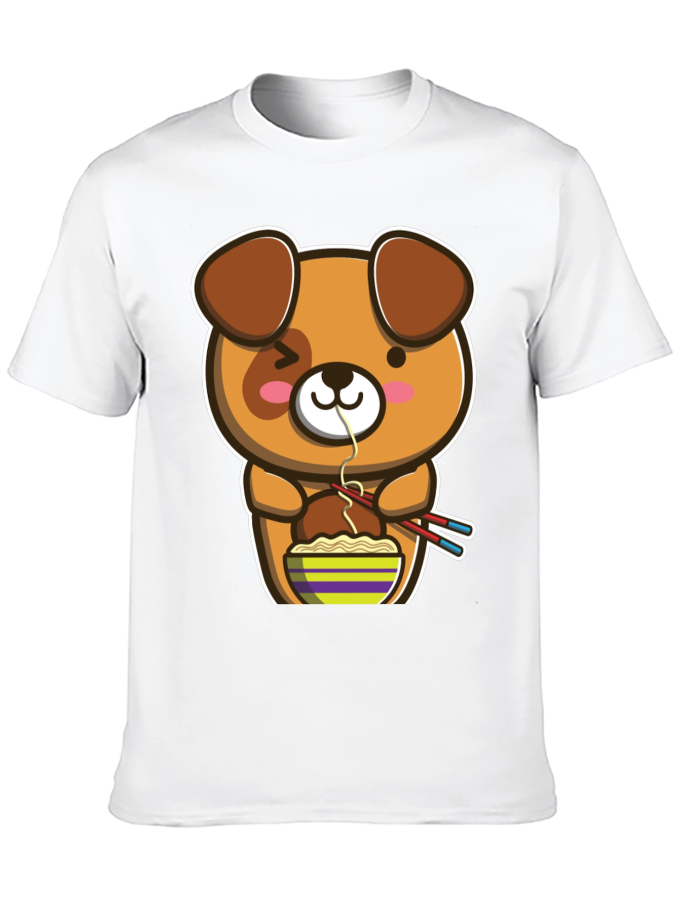 Black Cute Cartoon Dog Ramen T-Shirt view 10