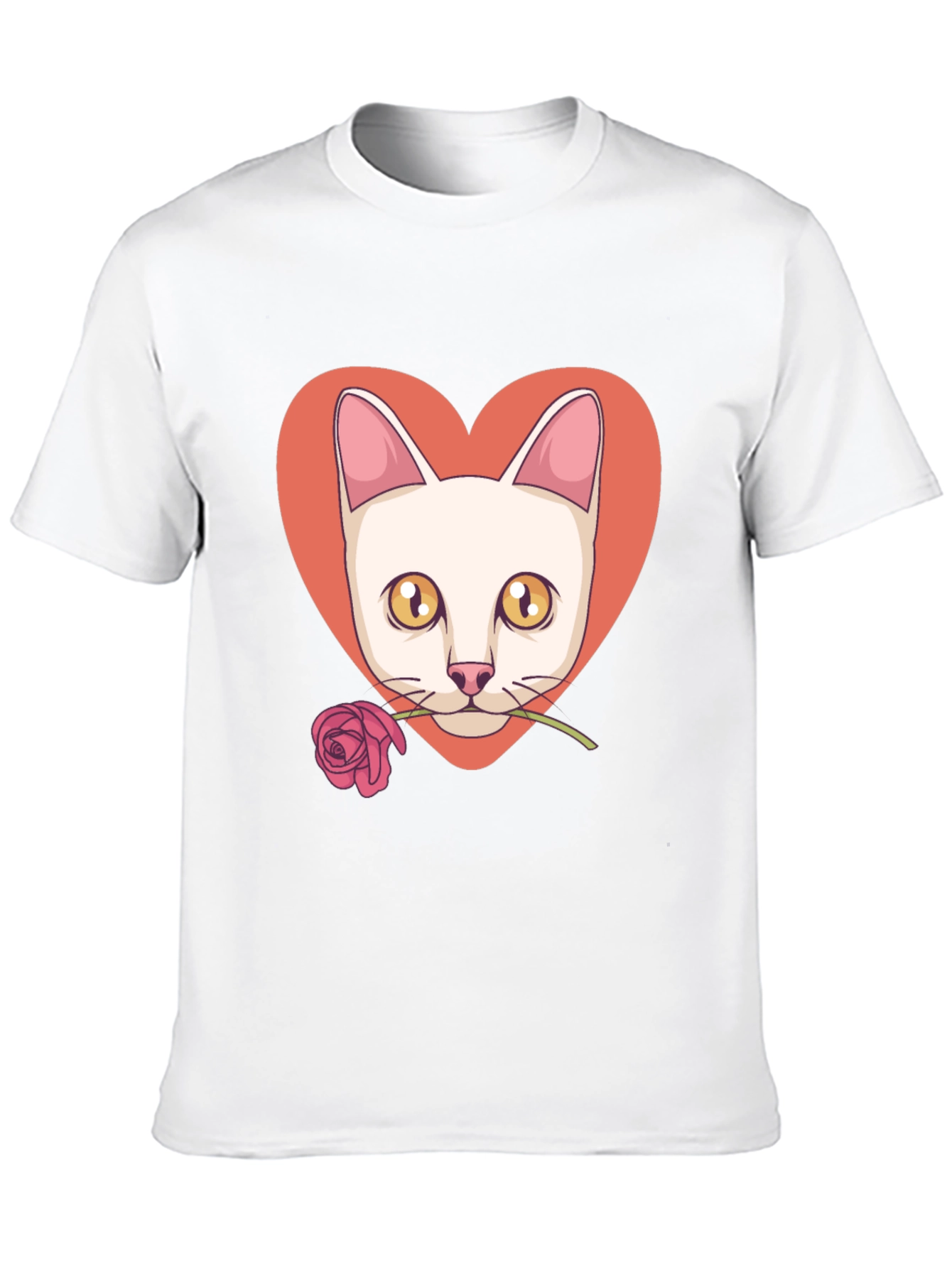 Cat & Rose Heart Graphic T-Shirt - Black - 10