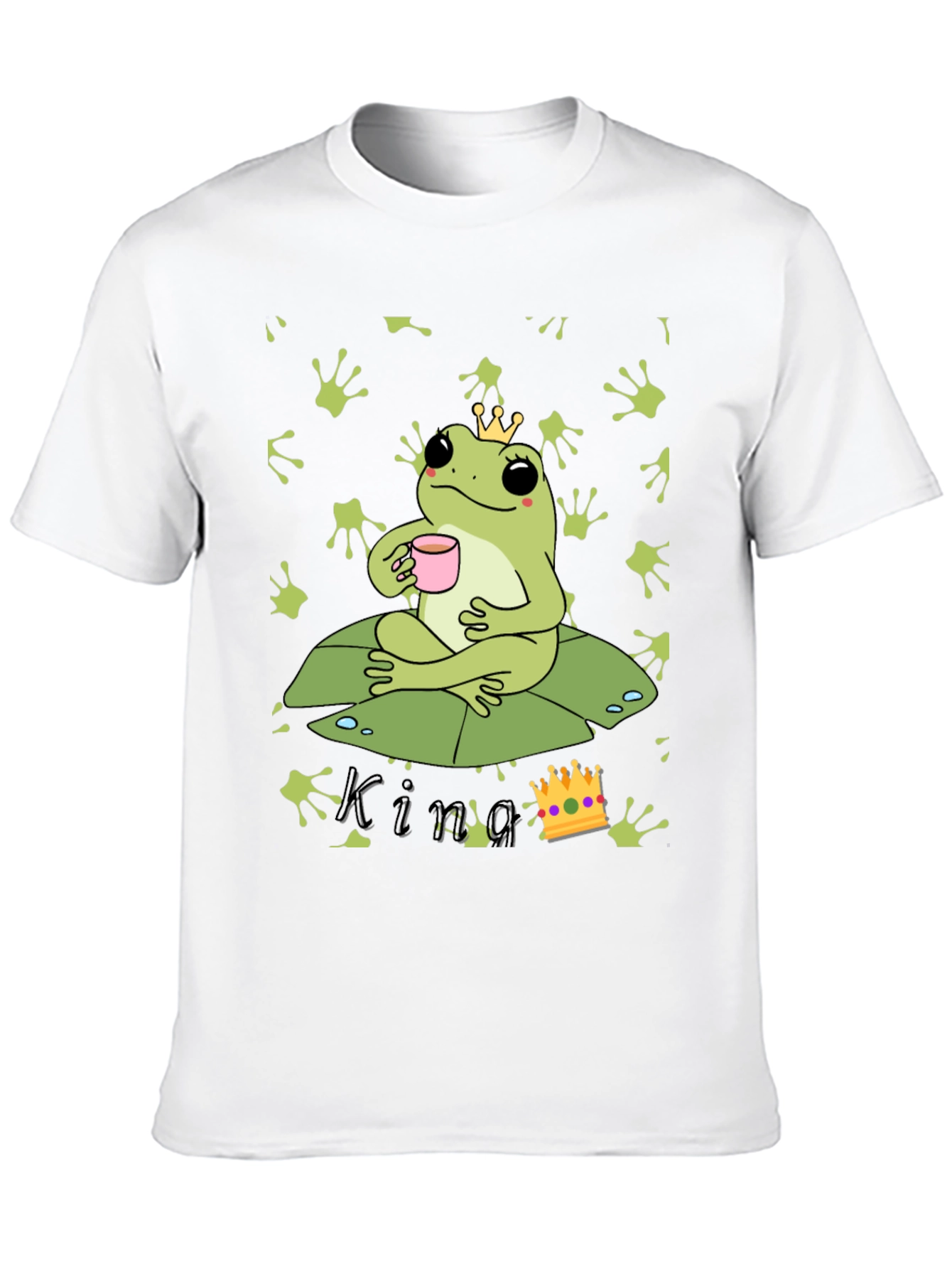 Black Frog King T-Shirt - Cute Frog with Crown Drinking Tea view 10