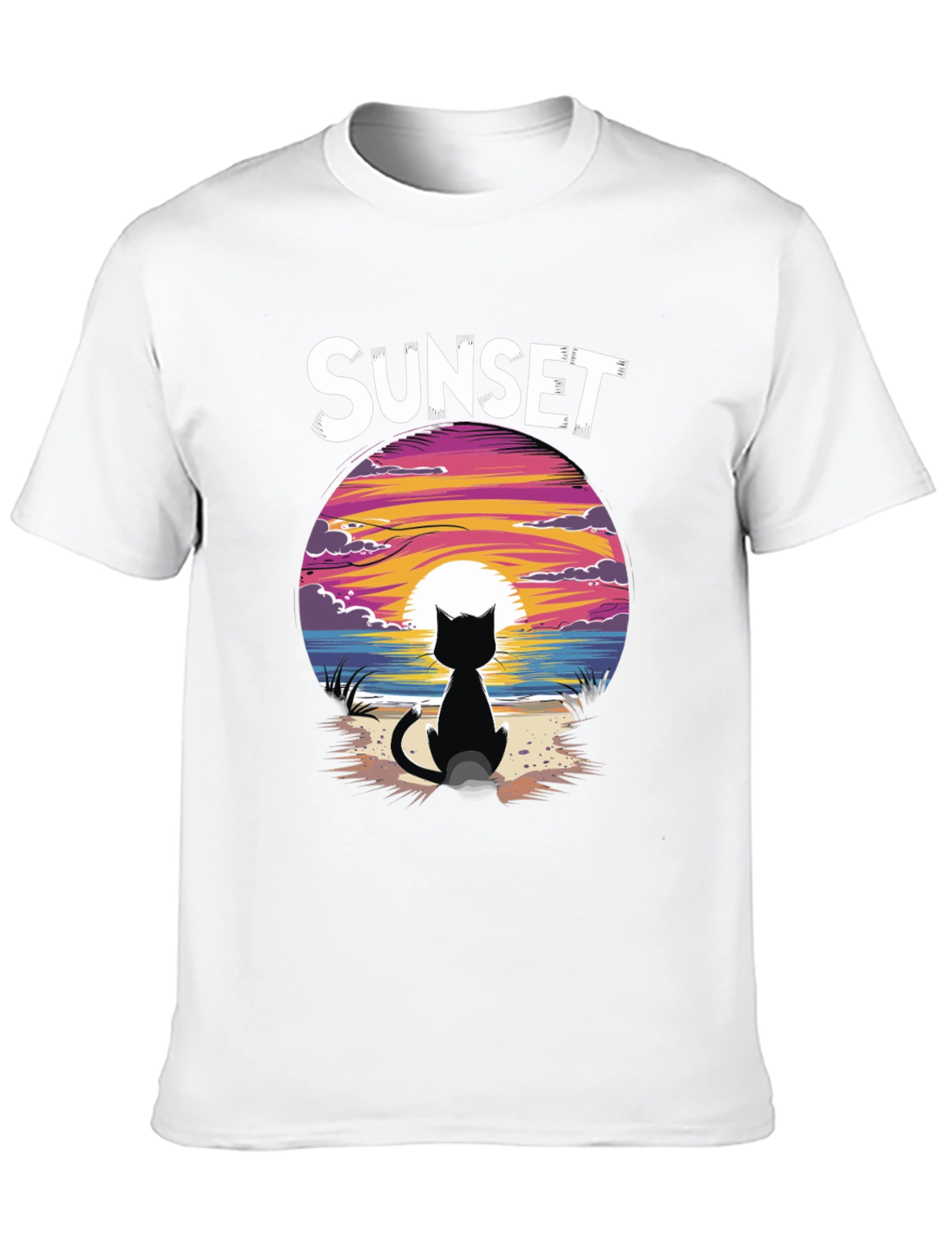 Black Sunset Cat Graphic Tee - Stylish Unisex Cotton T-Shirt view 10