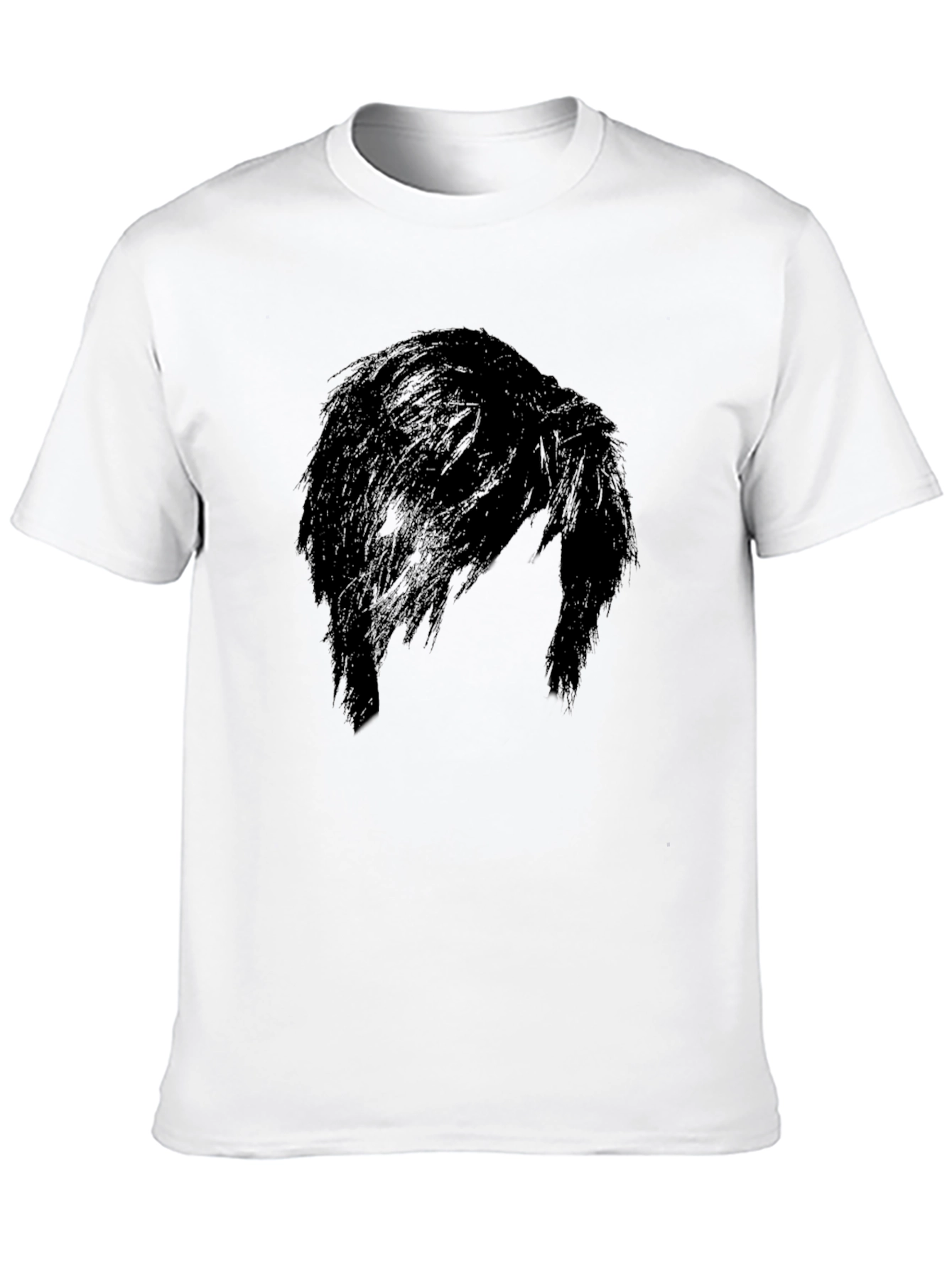 Black Men's Black Graphic Tee - Mysterious Hair Silhouette Design view 10