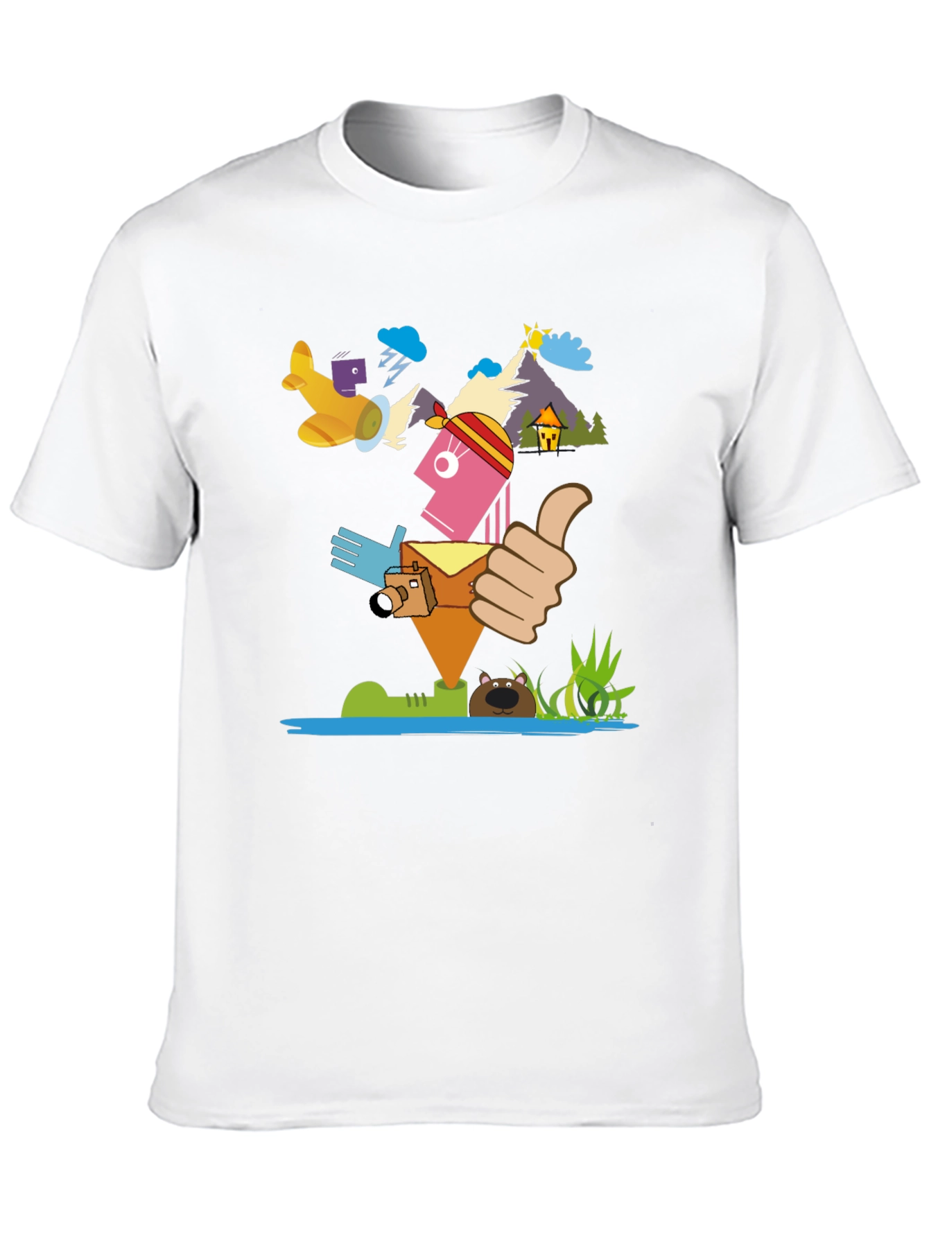 Black Funky Graphic Print Tee - Travel Adventure Theme view 10