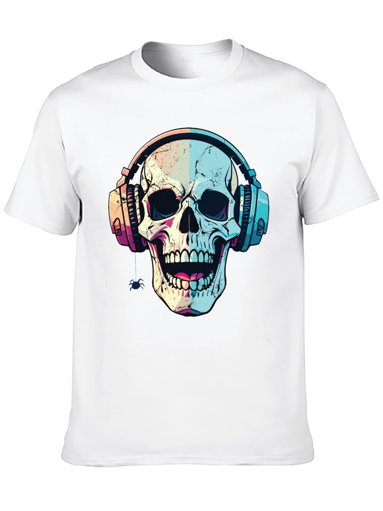 Black Skull with Headphones Graphic Tee - Trendy Music Lover Shirt view 10