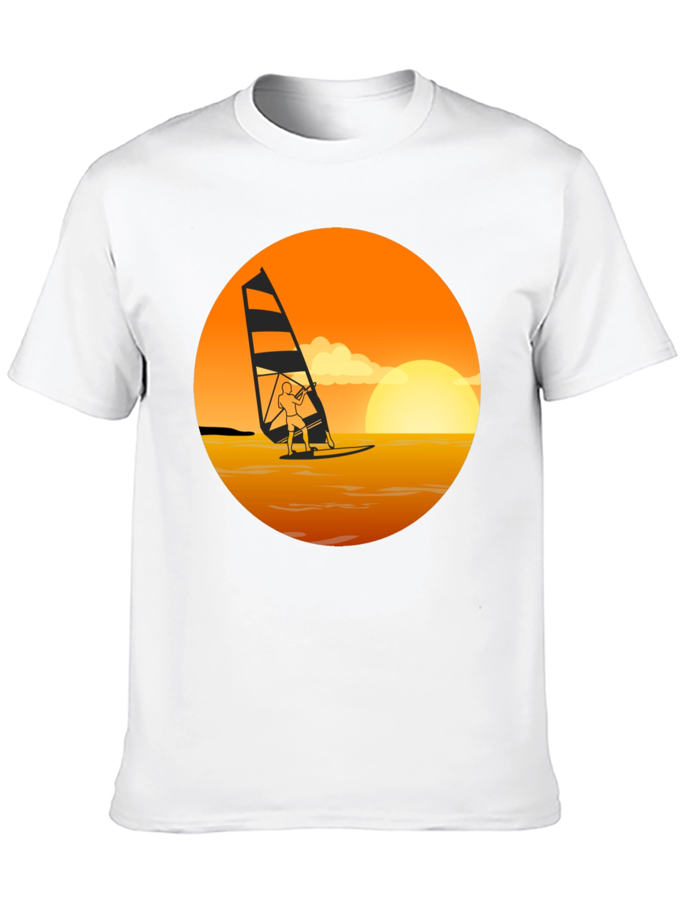 Black Windsurfing Sunset Graphic Tee - Black Cotton T-Shirt view 10
