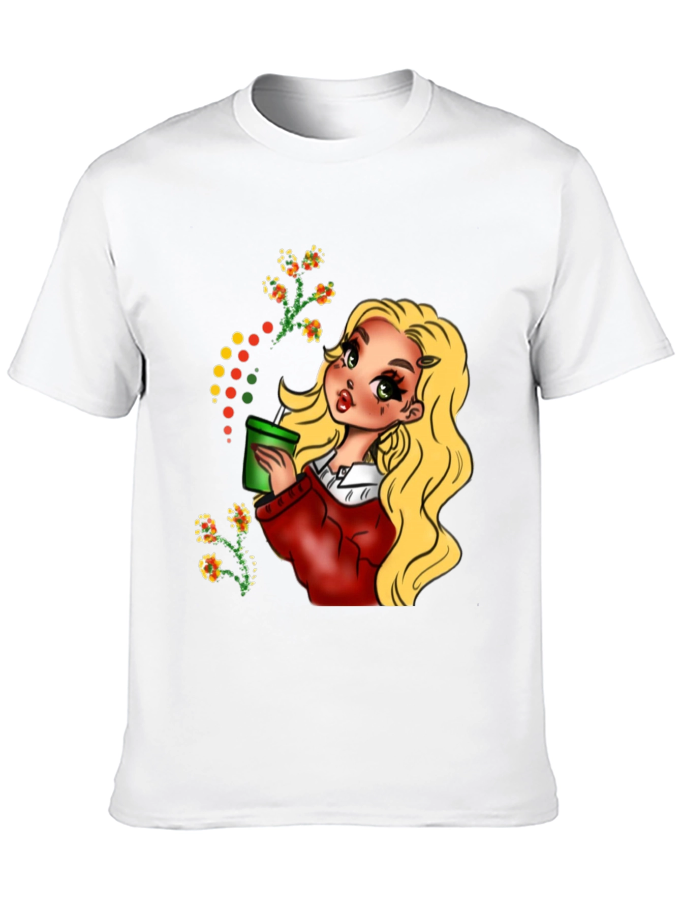 Black Blonde Cartoon Girl Black T-Shirt view 10