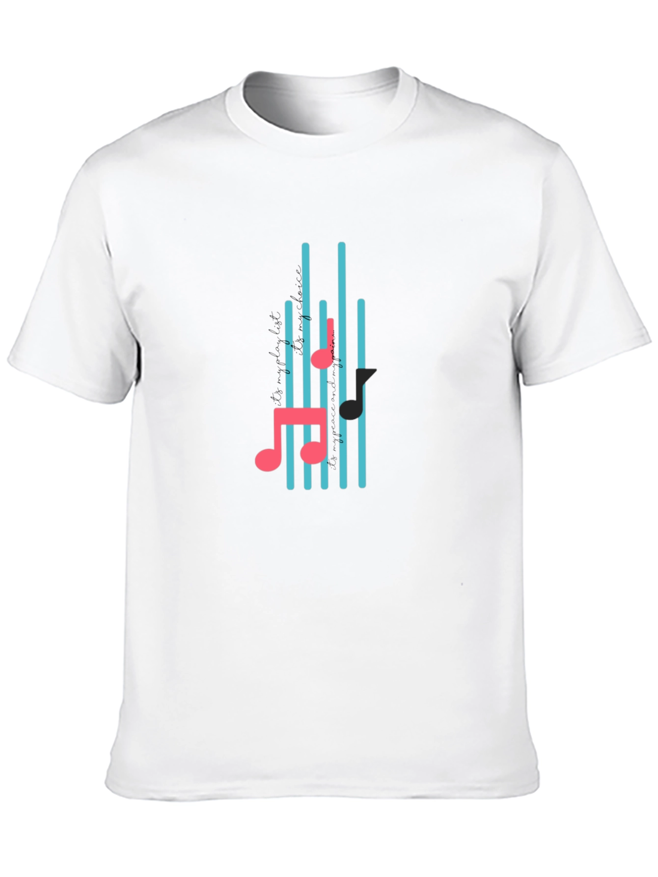 Black Black T-Shirt with Musical Notes Design view 10