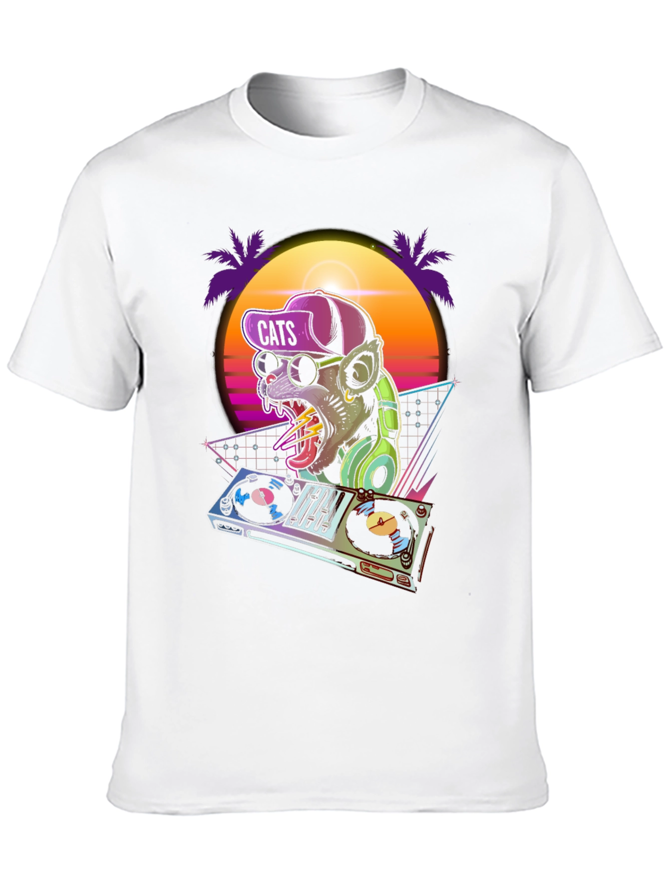 Black DJ Cat Graphic T-Shirt - Retro Style view 10