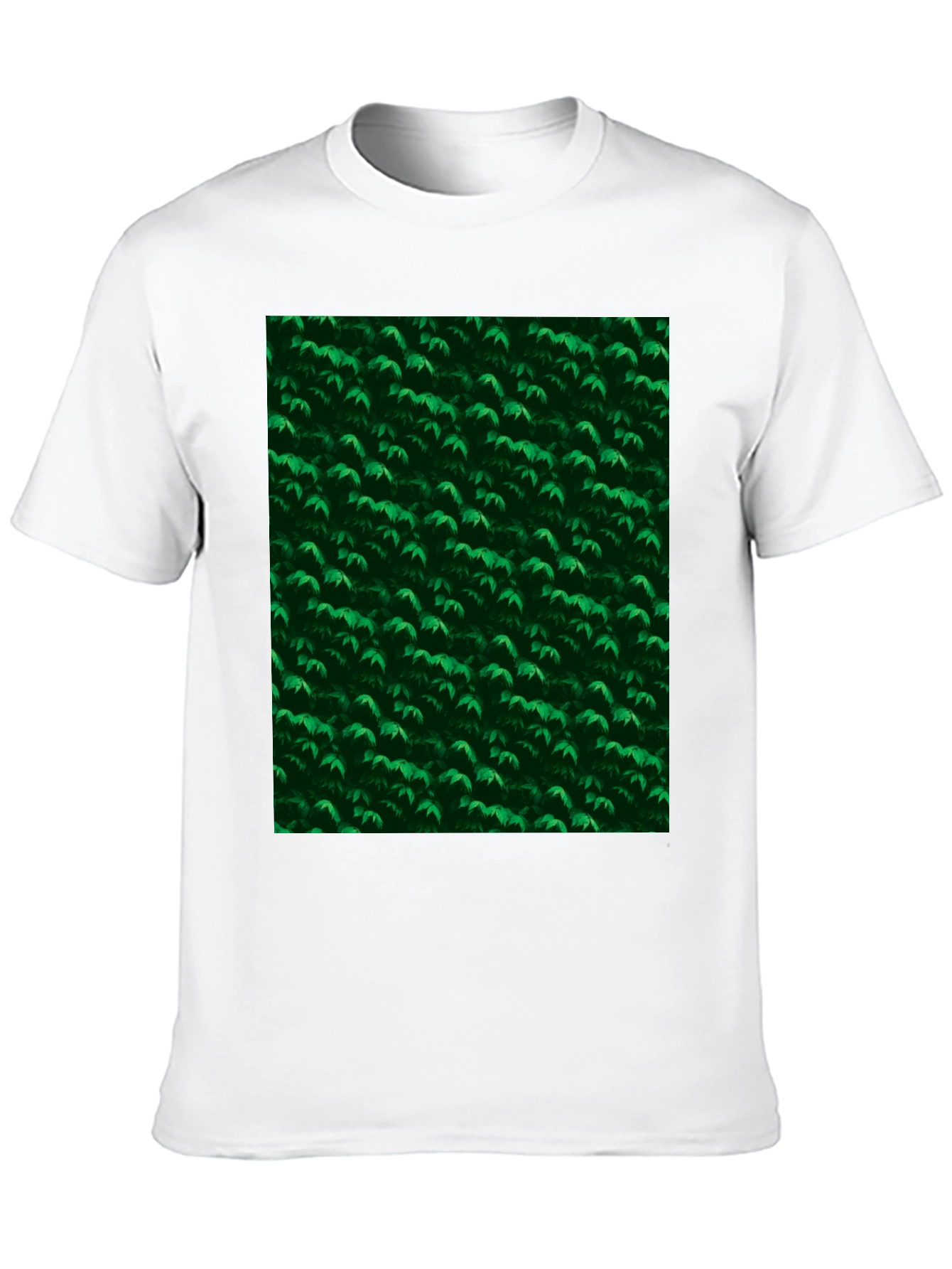 Black Green Leaves Pattern Black T-Shirt view 10