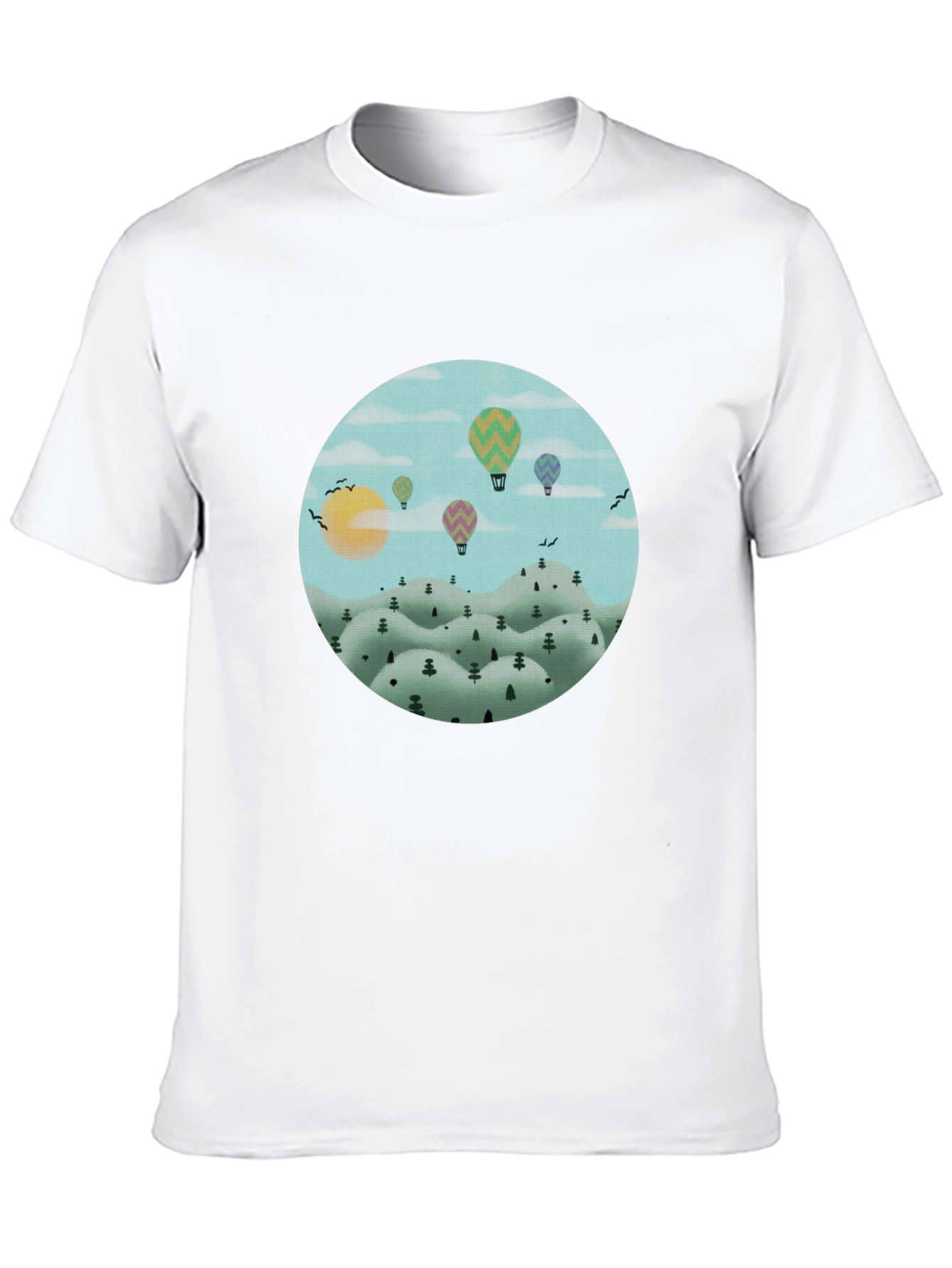 Black Hot Air Balloon Landscape Graphic Tee - Black Cotton view 10