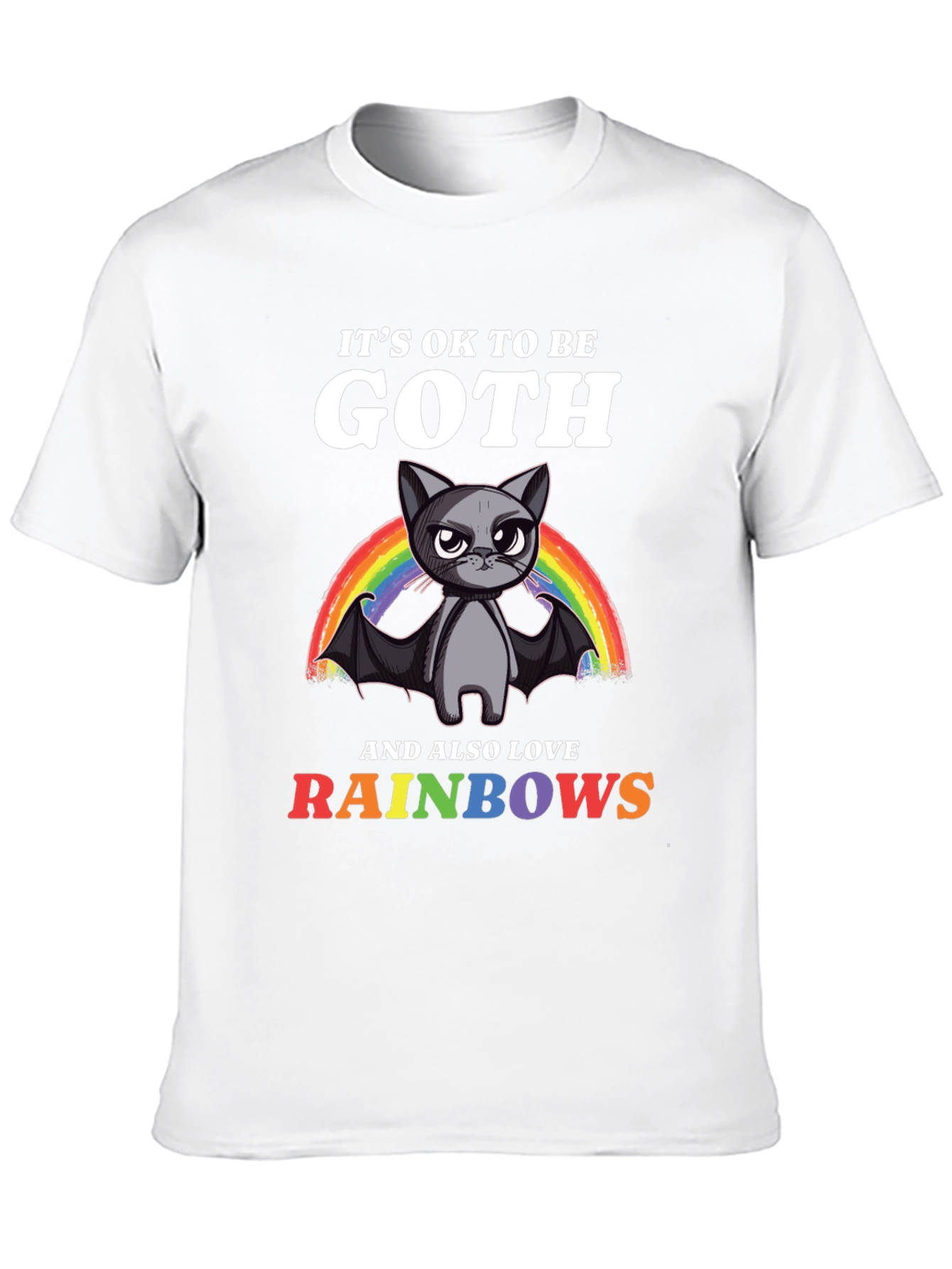 Black Goth Cat Rainbow T-Shirt view 10