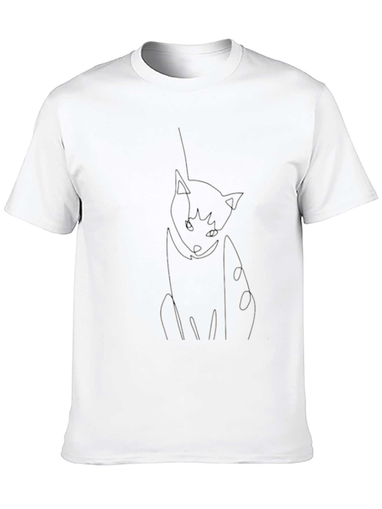 Black Minimalist Cat Line Art Black T-Shirt view 10