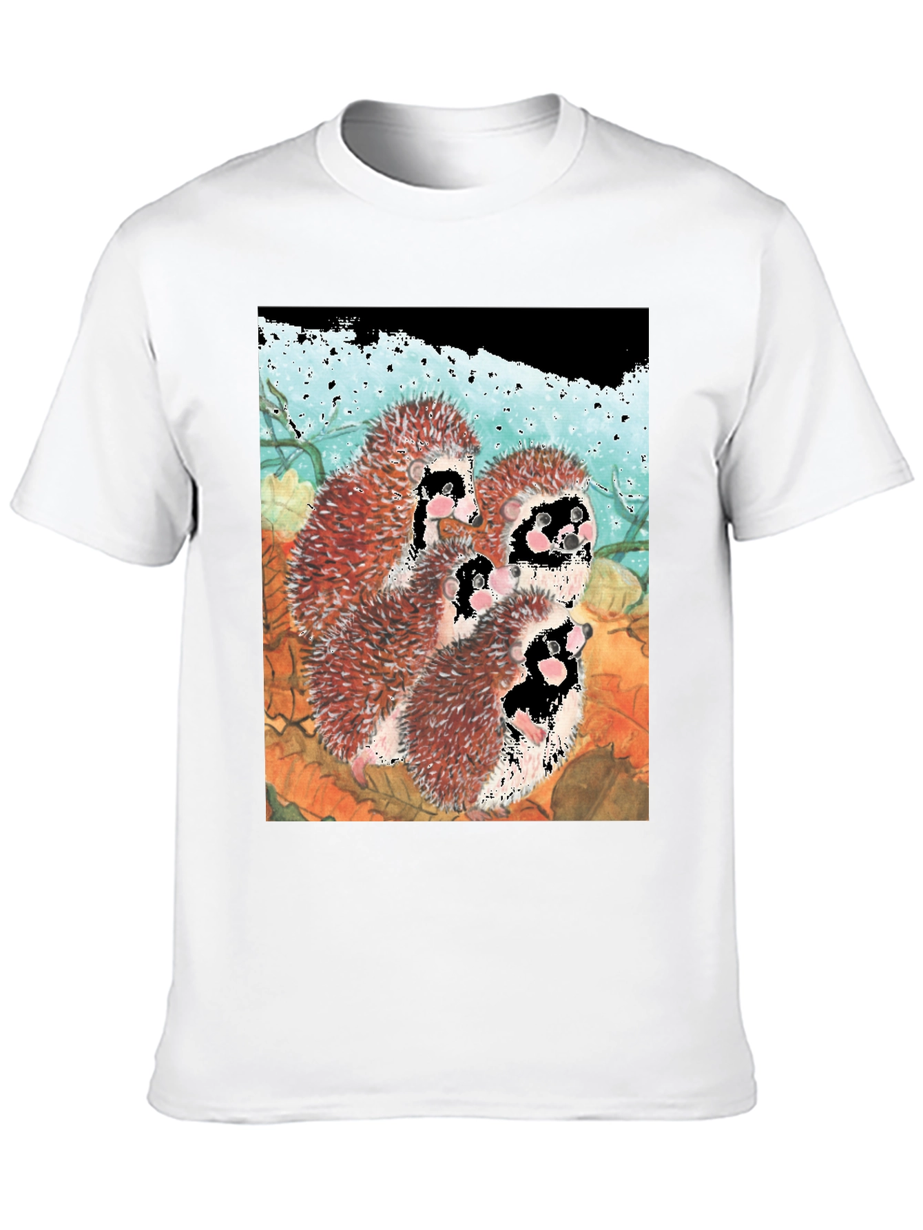 Black Hedgehog Family T-Shirt - Black Cotton Tee view 10