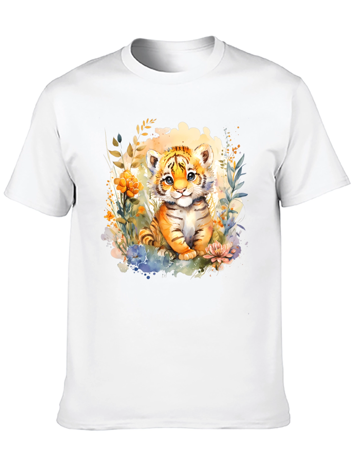 Black Cute Tiger Cub Floral Graphic T-Shirt view 10