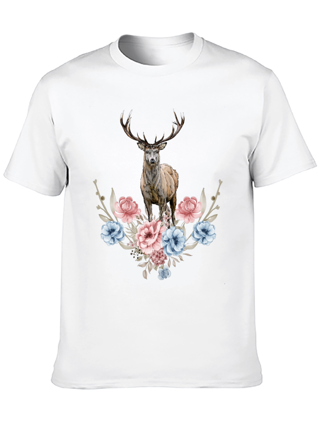 Black Floral Deer Graphic Tee - Men's Black T-Shirt view 10