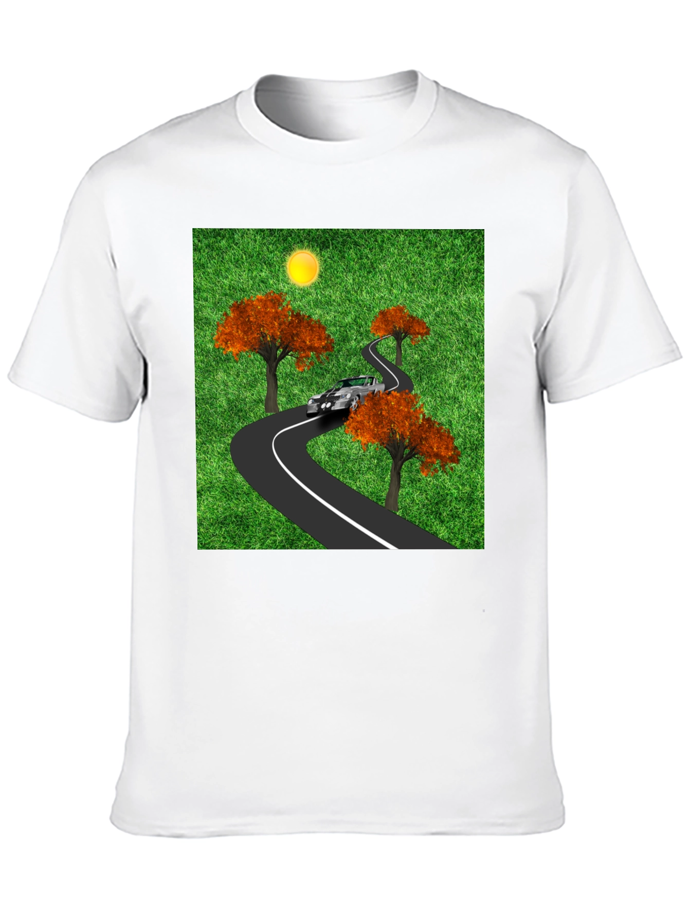 Black Road Trip T-Shirt - Car, Trees, and Scenic Route view 10