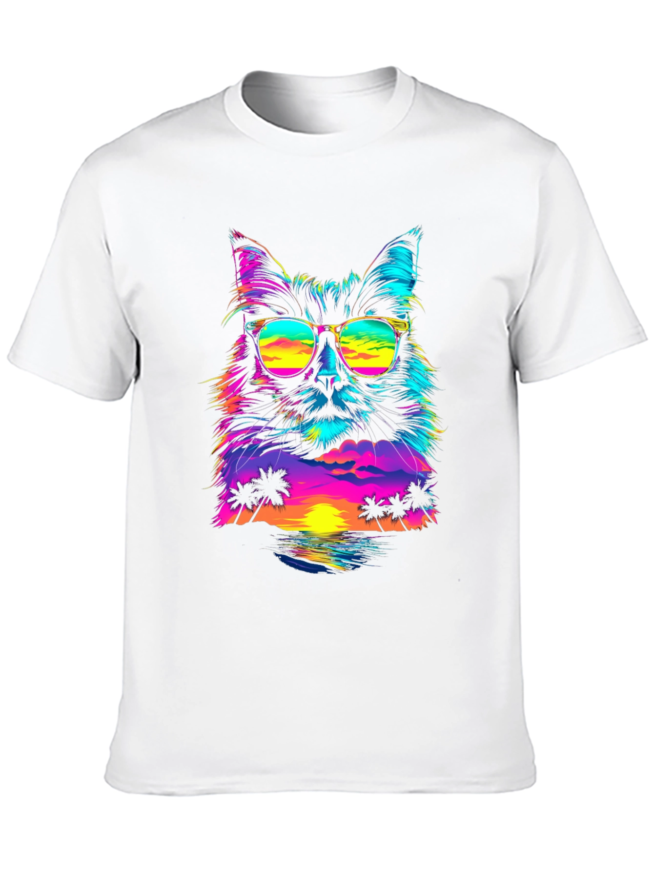Black Retro Sunset Cat T-Shirt - Vibrant Graphic Tee view 10
