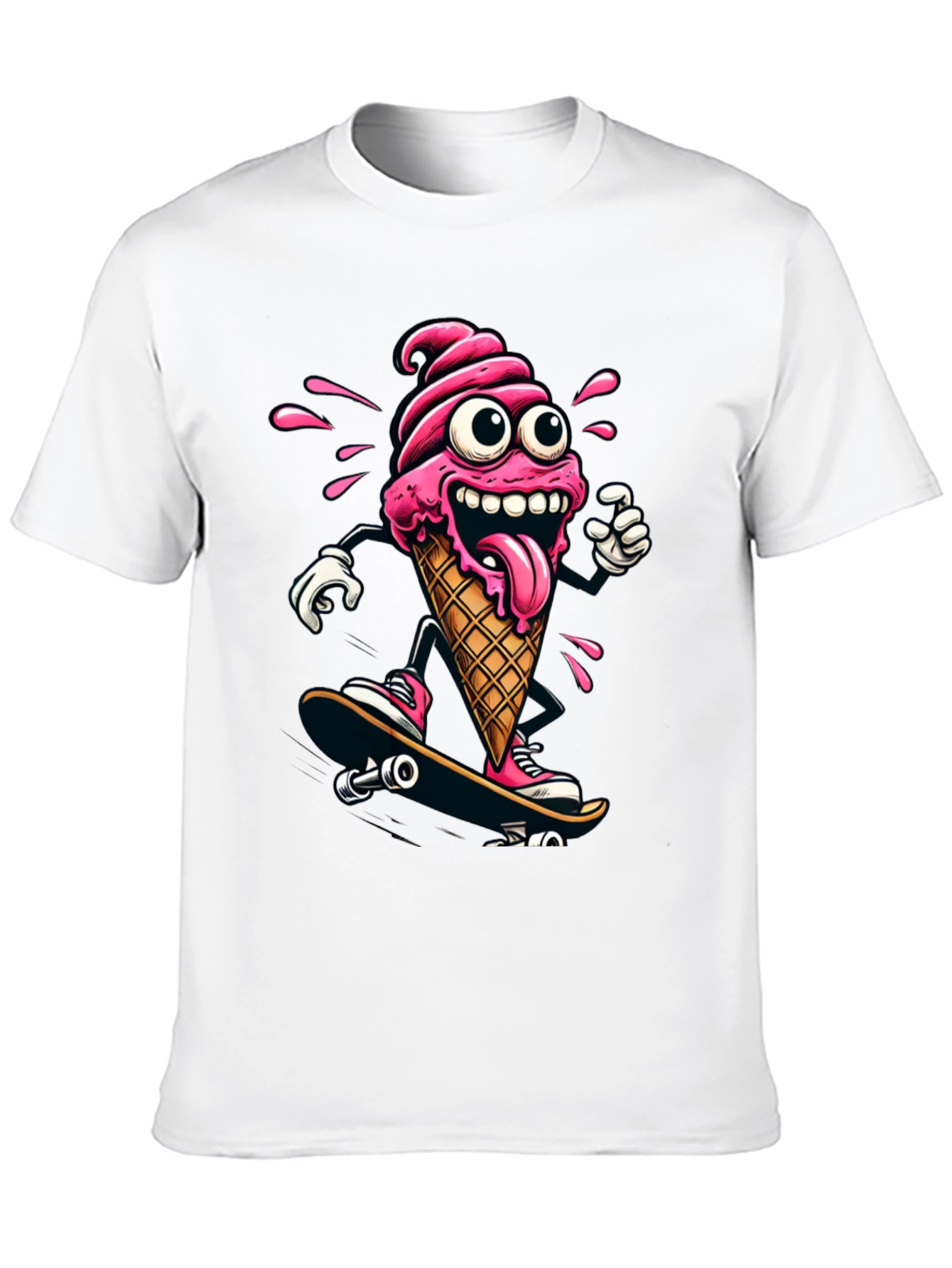 Black Skateboarding Ice Cream T-Shirt - Funny Cartoon Tee view 10