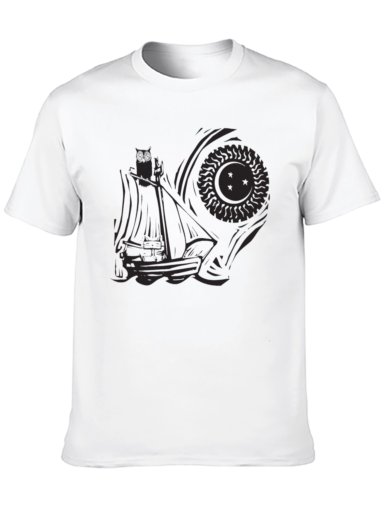 Black Men's Black Graphic Tee - Ship and Sun Design view 10