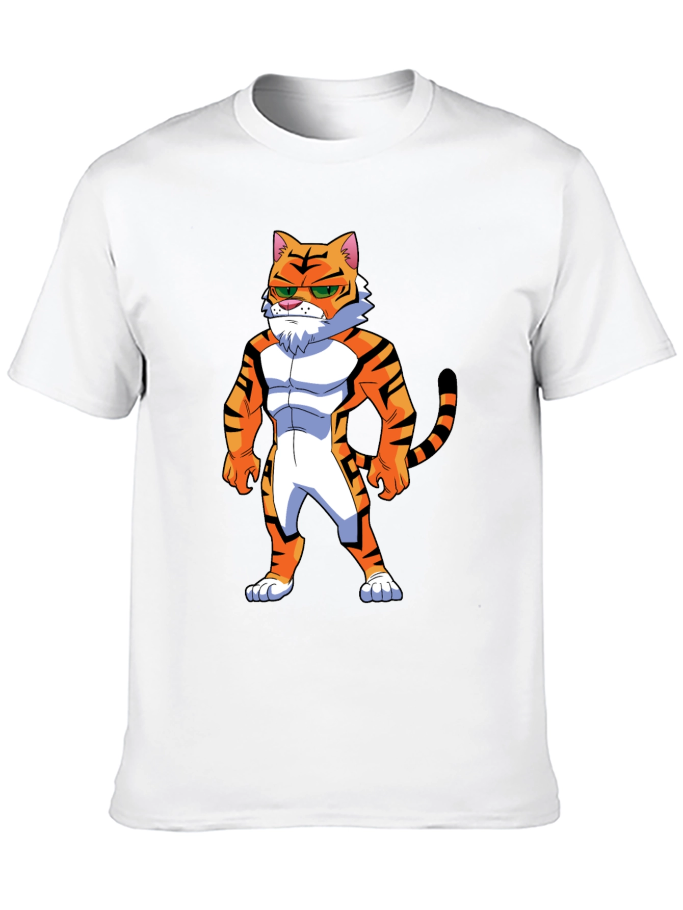 Black Men's Black T-Shirt with Cartoon Tiger Graphic view 10