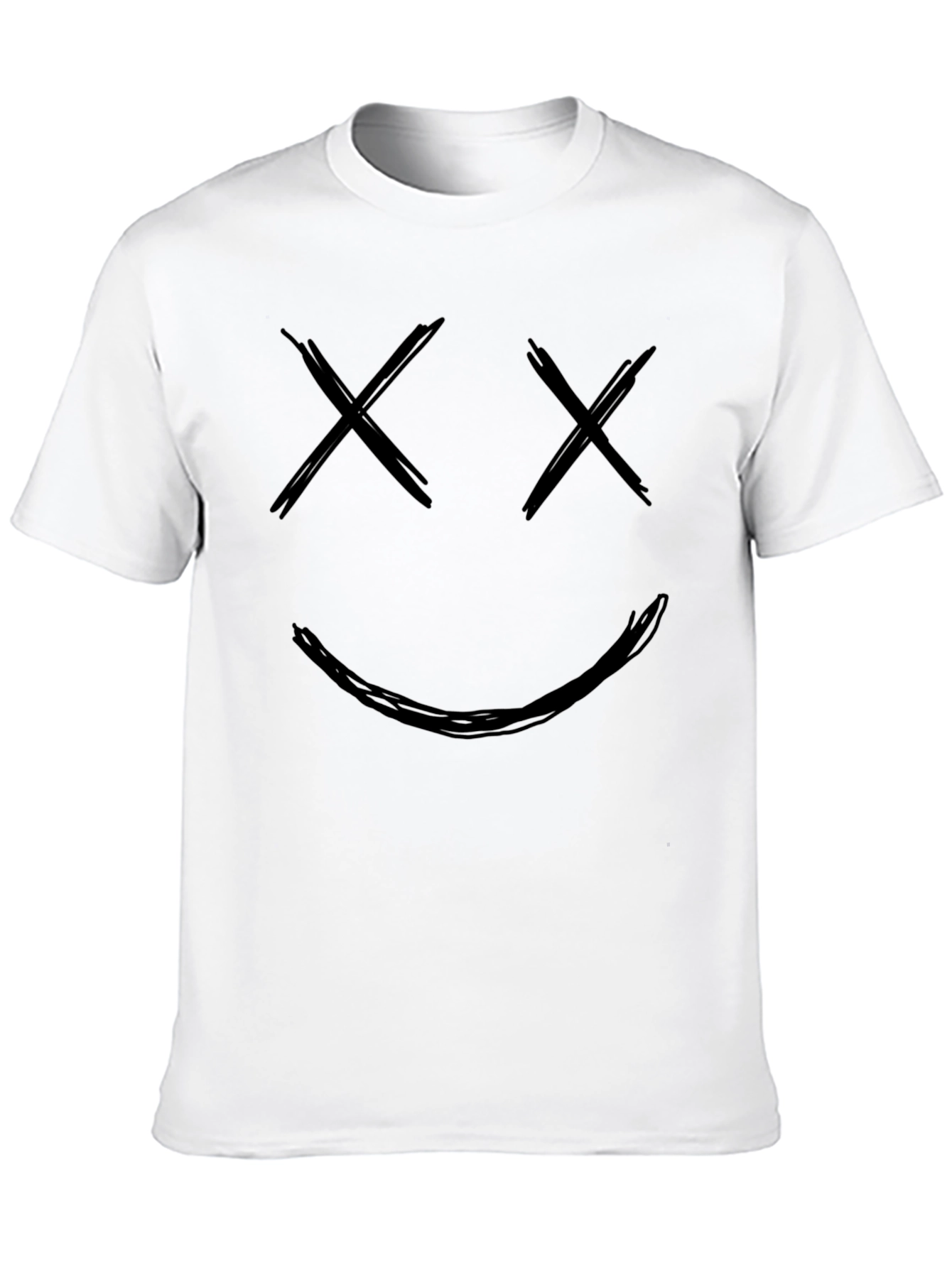 Black Smiley Face Graphic Tee - Black Crew Neck Cotton T-Shirt view 10